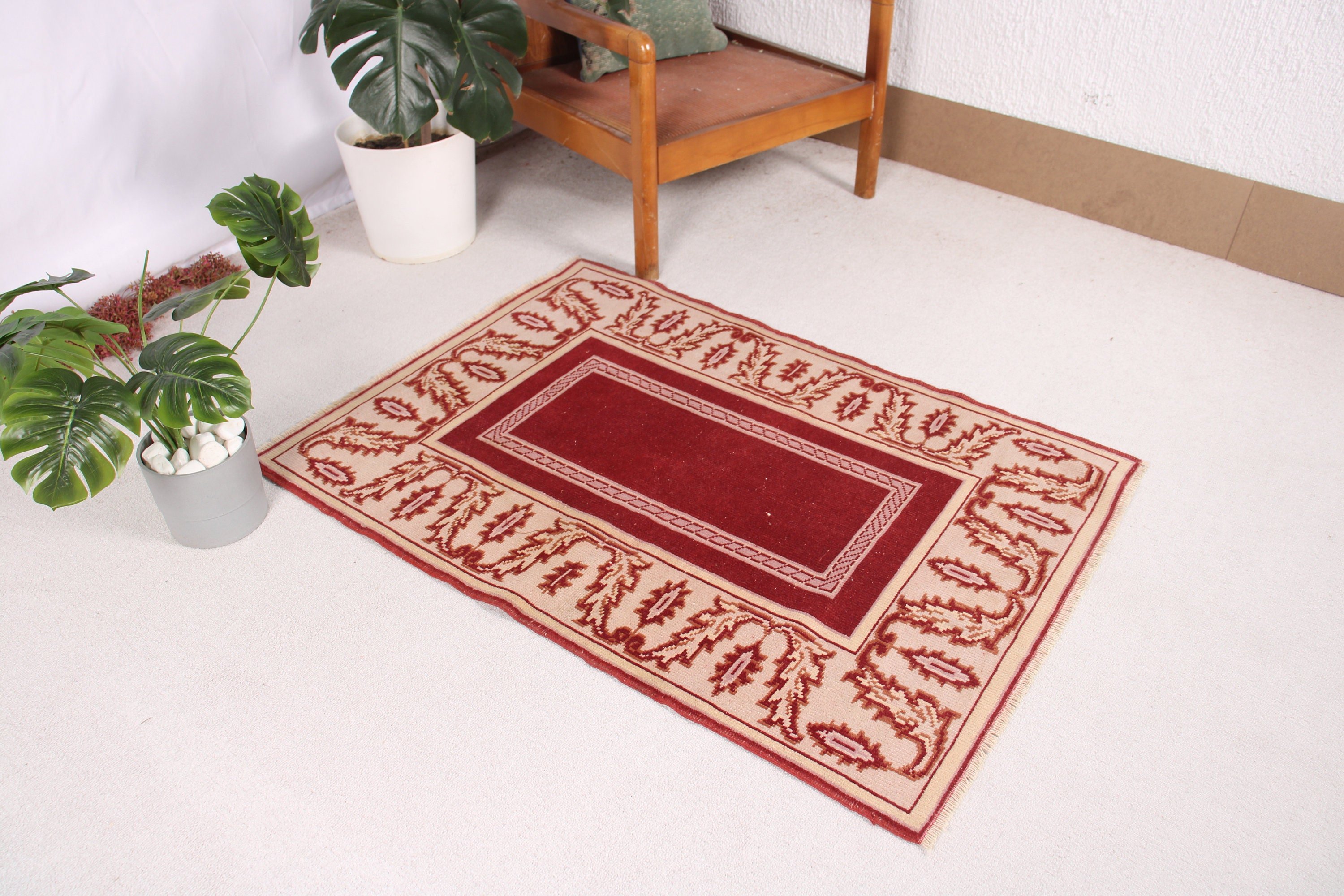 Turkish Rugs, Handwoven Rugs, 2.8x3.9 ft Small Rug, Red Bedroom Rug, Moroccan Rug, Small Area Rug, Bathroom Rug, Neutral Rugs, Vintage Rug