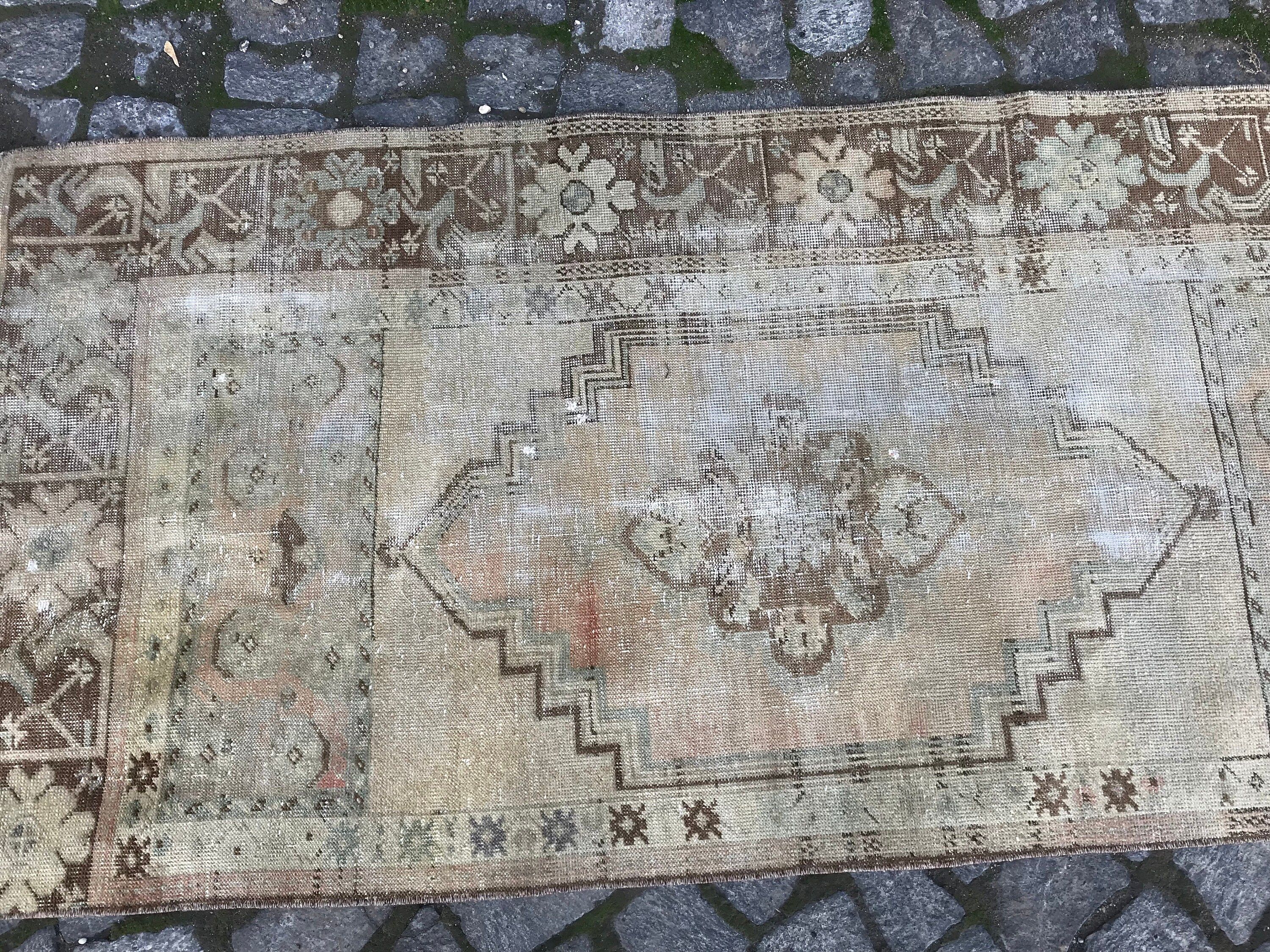 Bej Ev Dekor Halıları, Eklektik Halı, 2.5x5.2 ft Küçük Halı, Yer Halıları, Duvara Asılı Halı, Türk Halıları, Yün Halı, Vintage Halı, Yatak Odası Halıları