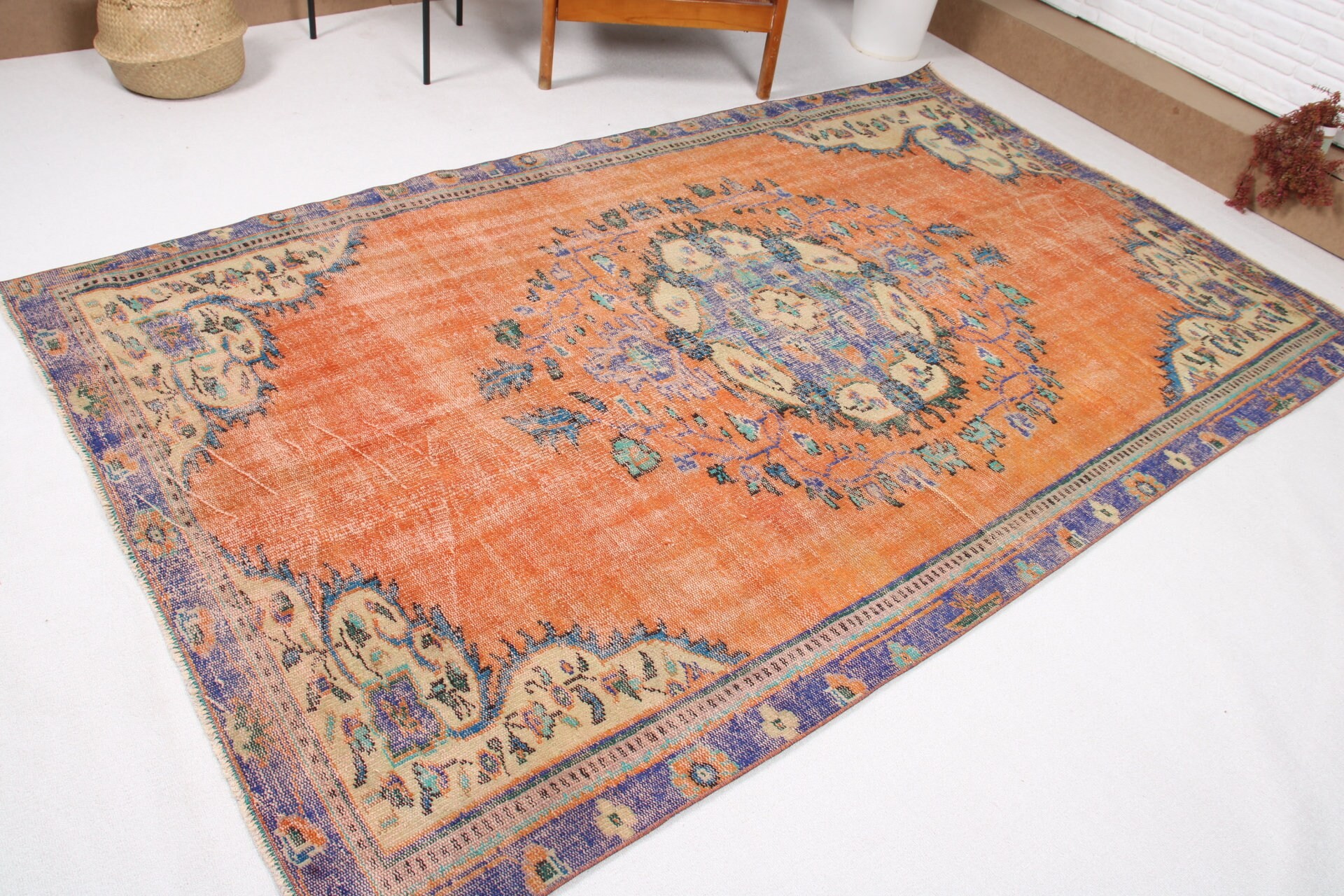 Bedroom Rug, Turkish Rug, Orange Oushak Rug, 5.4x8.7 ft Large Rug, Antique Rug, Moroccan Rug, Living Room Rug, Vintage Rug, Boho Rug