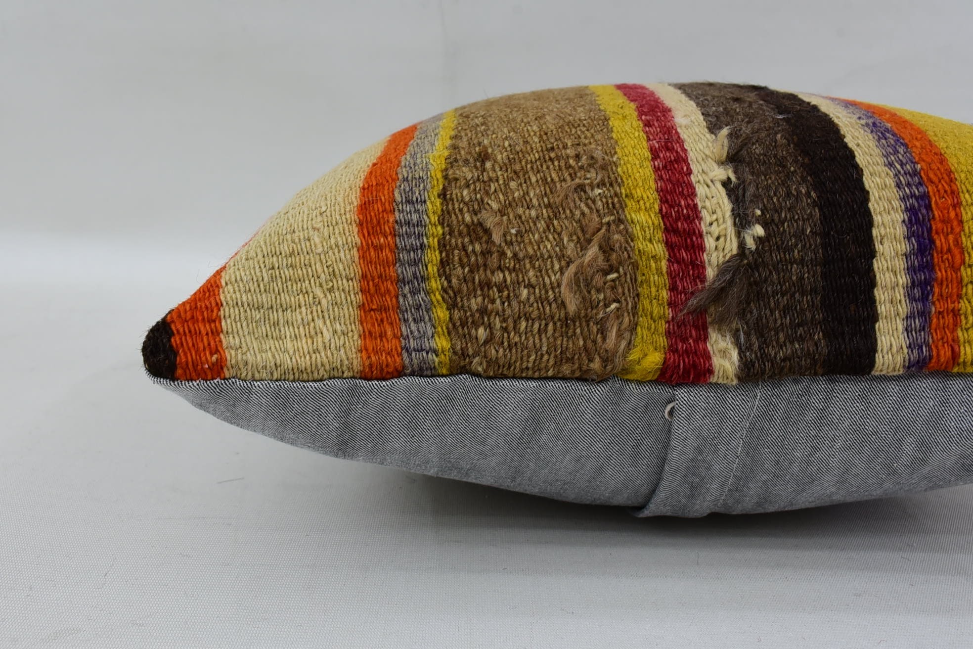 Vintage Kilim Pillow, Handmade Kilim Cushion, Decorative Bolster Pillow, Retro Cushion, Gift Pillow, 14"x14" Brown Cushion