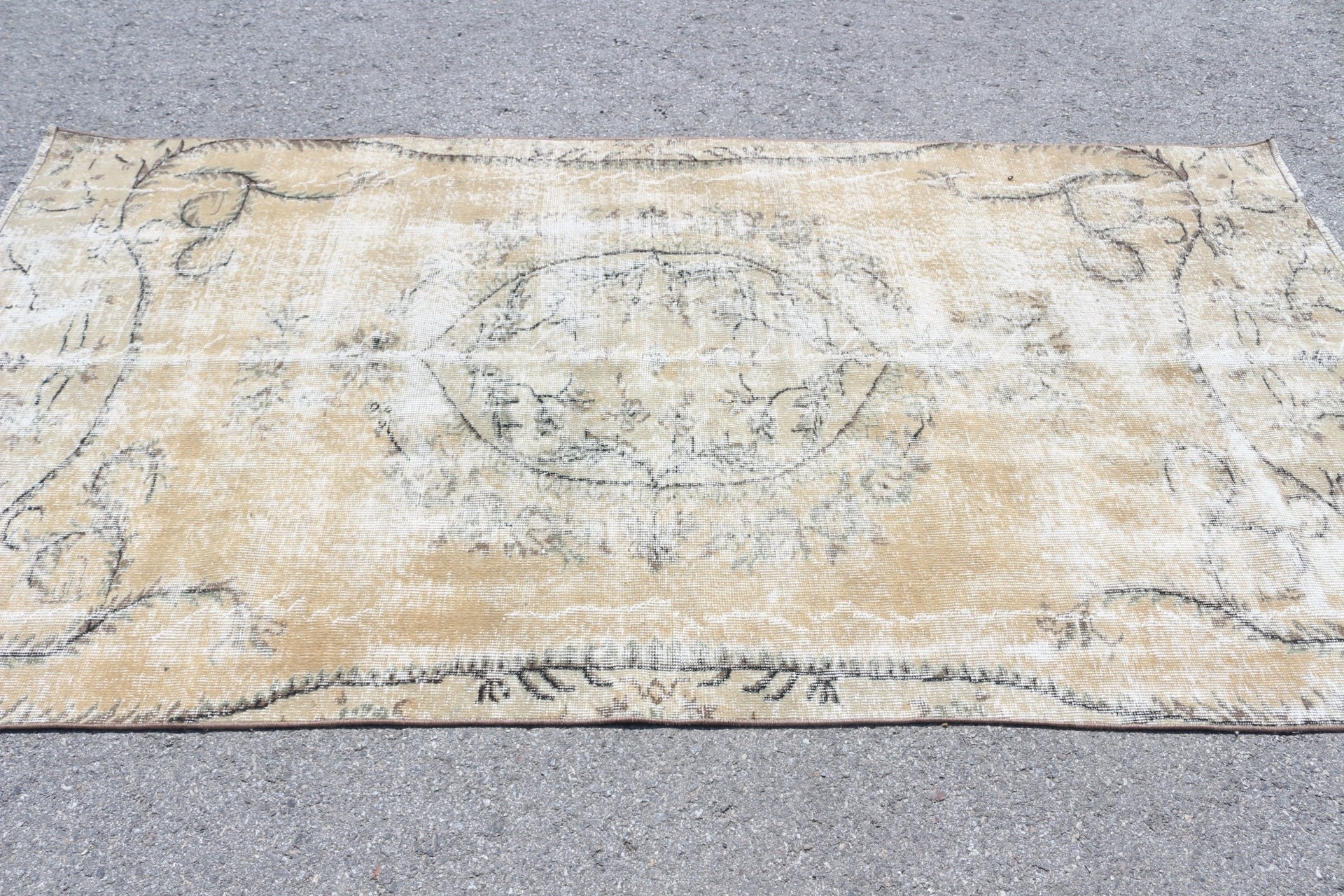 Vintage Halı, 4,5x8,5 ft Alan Halısı, Yatak Odası Halısı, Oushak Halısı, Mutfak Halıları, Türk Halısı, İç Mekan Halısı, Mutfak Halısı, Kahverengi Mutfak Halısı