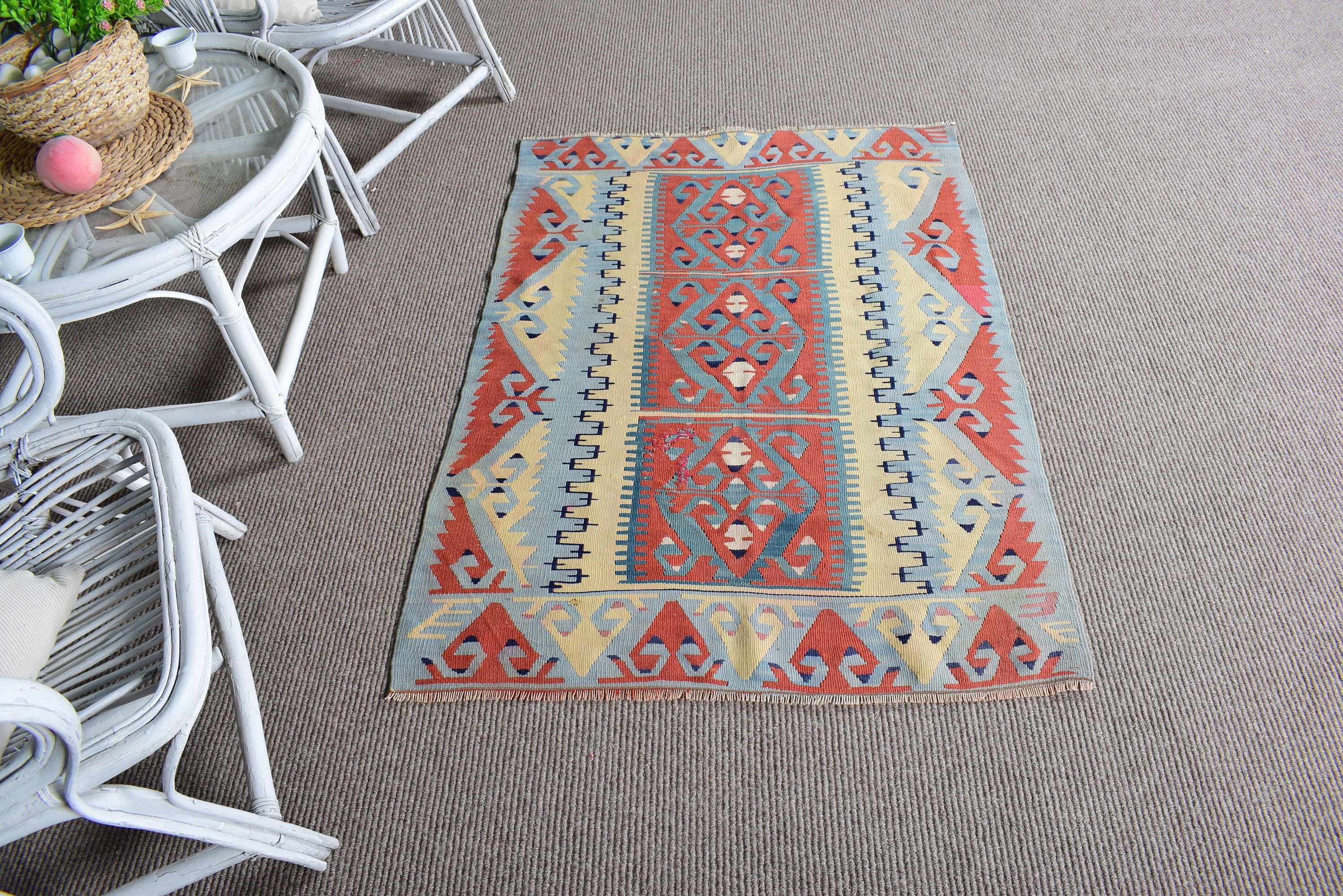 Kilim, Bath Rug, Orange Antique Rugs, 3x4.3 ft Small Rugs, Entry Rug, Floor Rug, Turkish Rug, Home Decor Rugs, Antique Rug, Vintage Rug