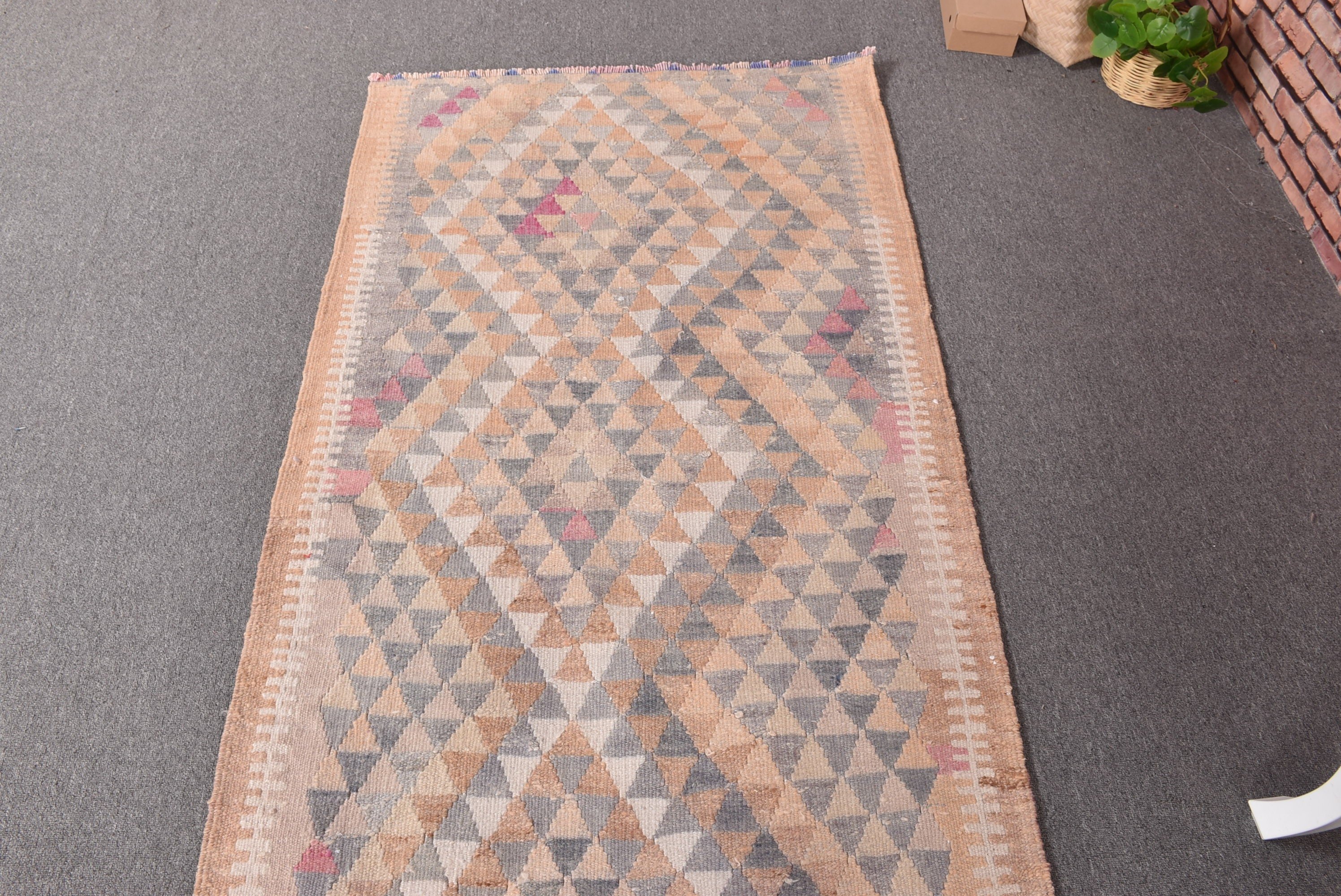 Vintage Rug, Kilim, Turkish Rugs, Vintage Runner Rug, Cool Rugs, 2.9x10.9 ft Runner Rug, Beige Flatweave Rugs, Hallway Rug, Statement Rug