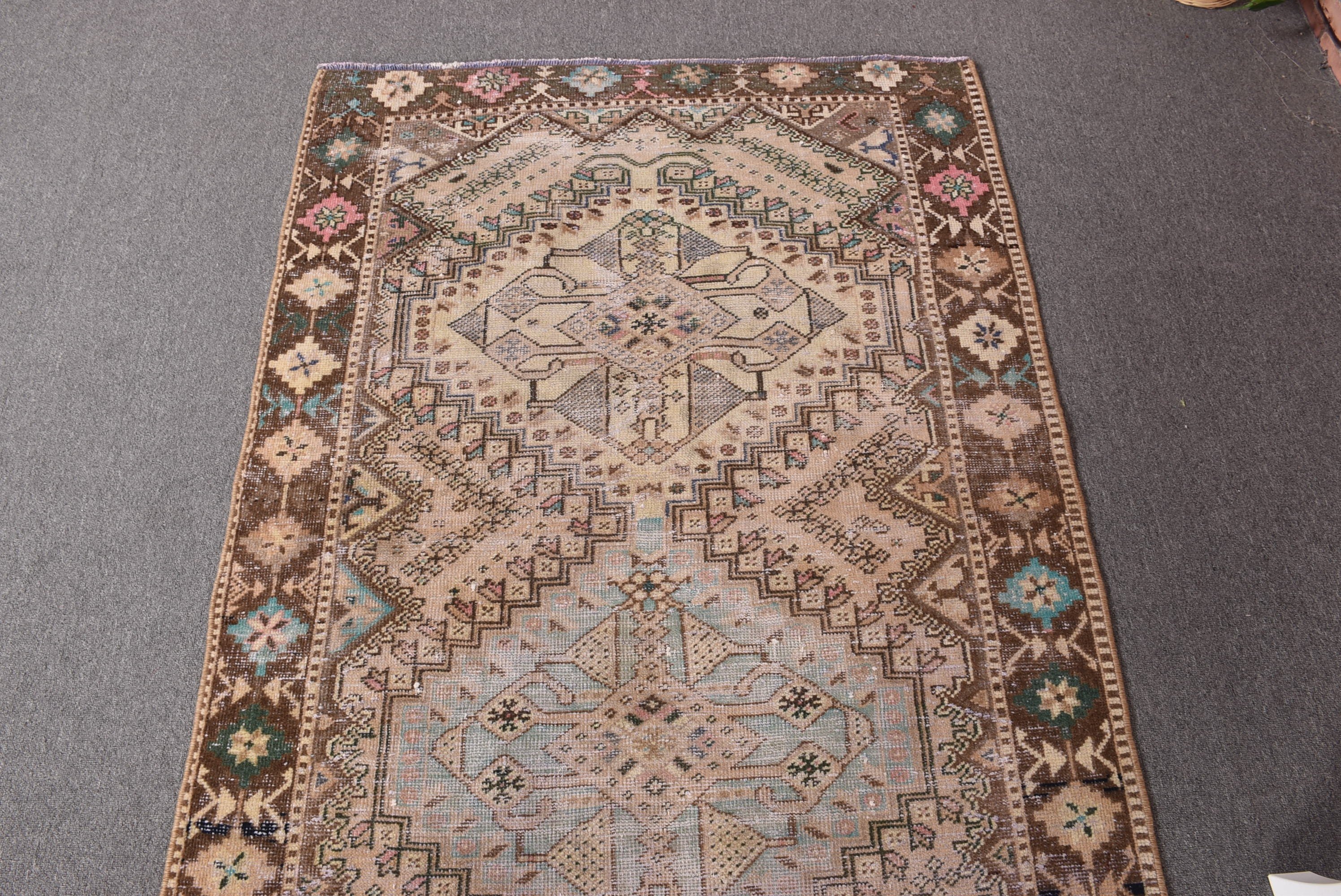 Vintage Halı, Antika Halılar, Türk Halısı, 3.5x9.7 ft Yolluk Halısı, Bej Modern Halı, Uzun Yolluk Halısı, Koridor Halıları, Soğuk Halı, Merdiven Halısı