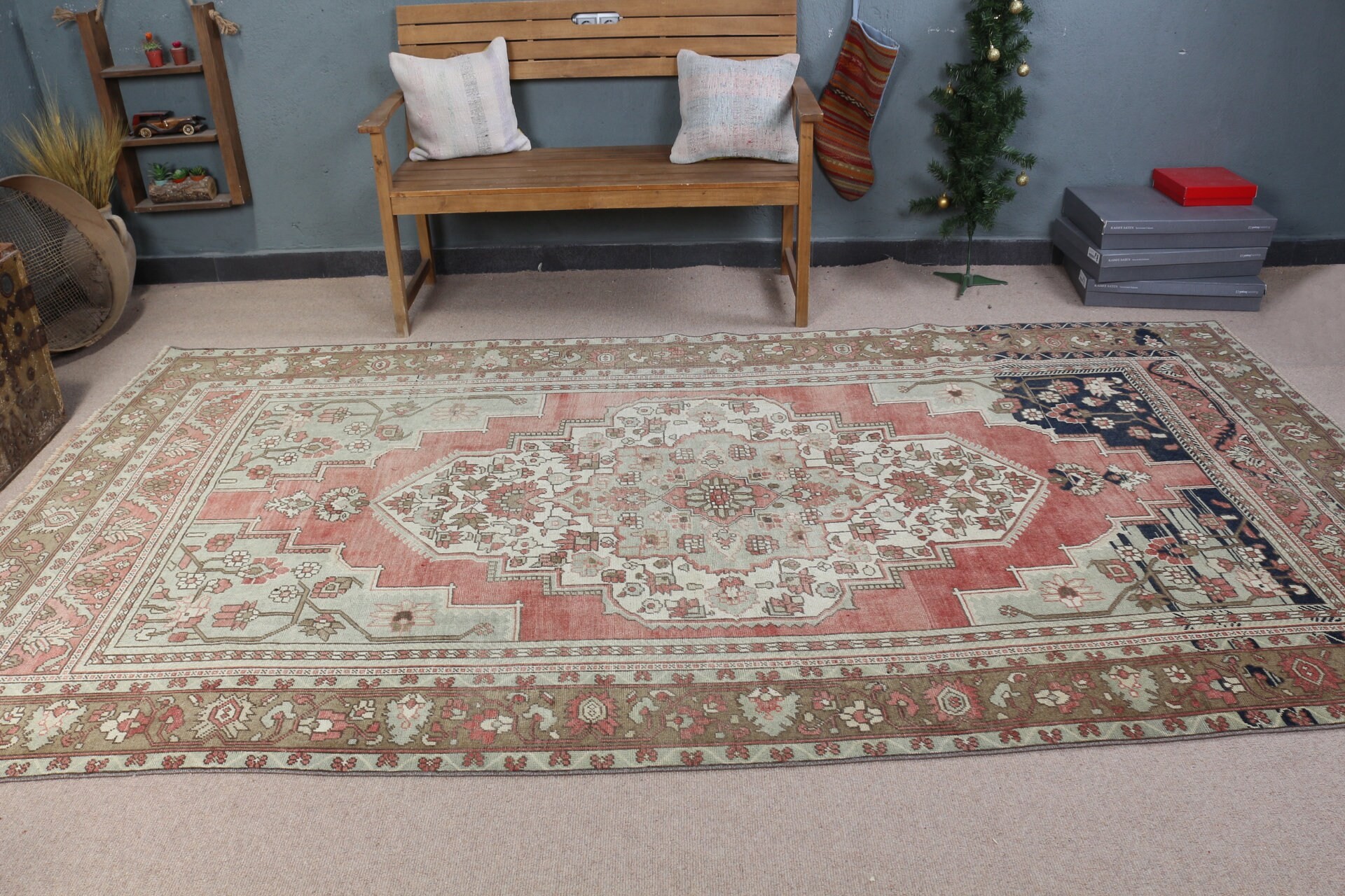 Vintage Rug, Anatolian Rugs, Bedroom Rug, Rugs for Dining Room, 5.8x10.6 ft Large Rug, Turkish Rugs, Dining Room Rug, Red Kitchen Rug
