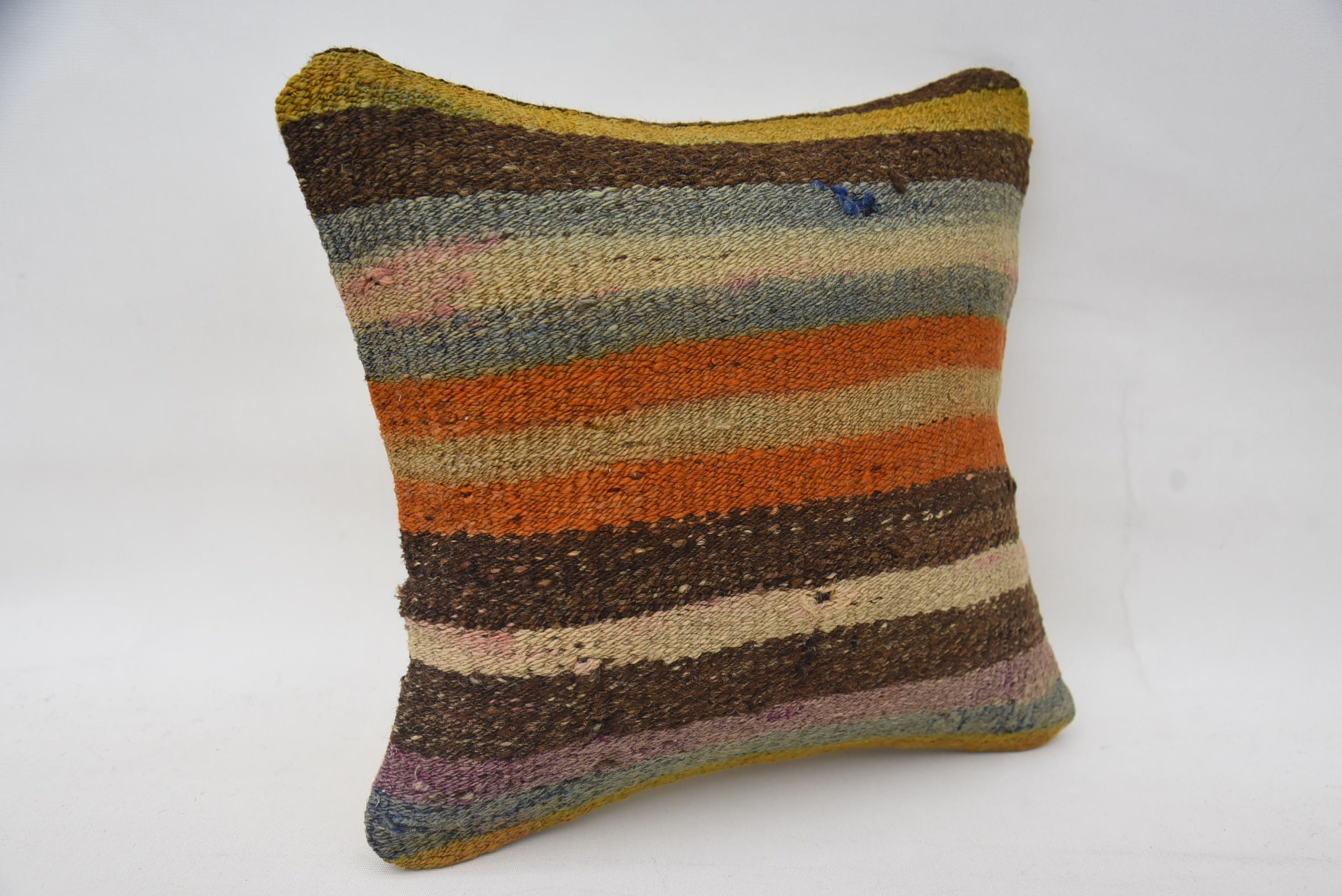 14"x14" Brown Pillow, Ethnical Kilim Rug Pillow, Wholesale Cushion, Vintage Kilim Throw Pillow, Pillow for Sofa