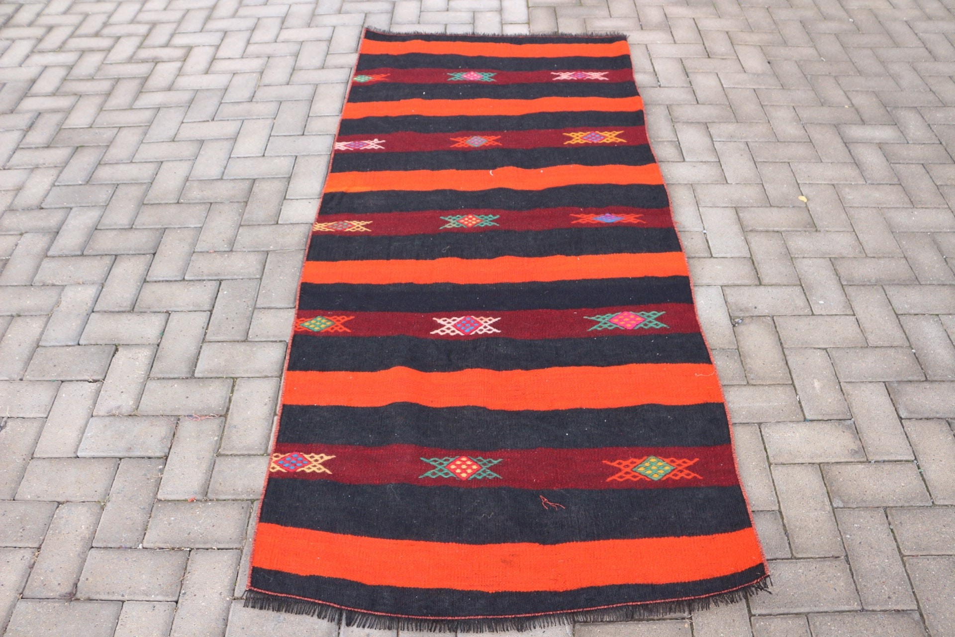 Pale Rugs, Vintage Rug, Entry Rug, 3.1x6.8 ft Accent Rug, Black Moroccan Rug, Rugs for Kitchen, Turkish Rug, Bedroom Rug, Kilim, Floor Rug