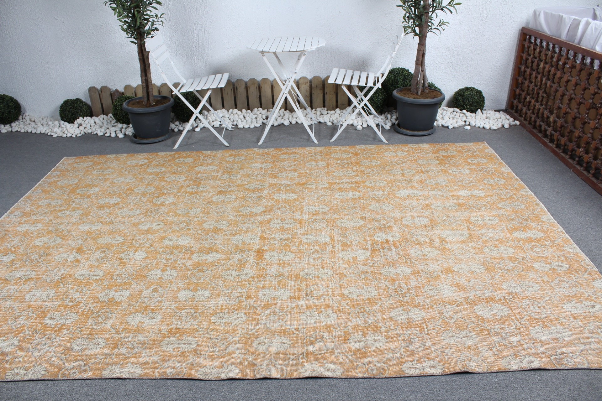 Orange Oushak Rug, Dining Room Rug, Saloon Rug, Kitchen Rug, 7.2x10.4 ft Oversize Rug, Flatweave Rug, Cool Rugs, Vintage Rug, Turkish Rugs