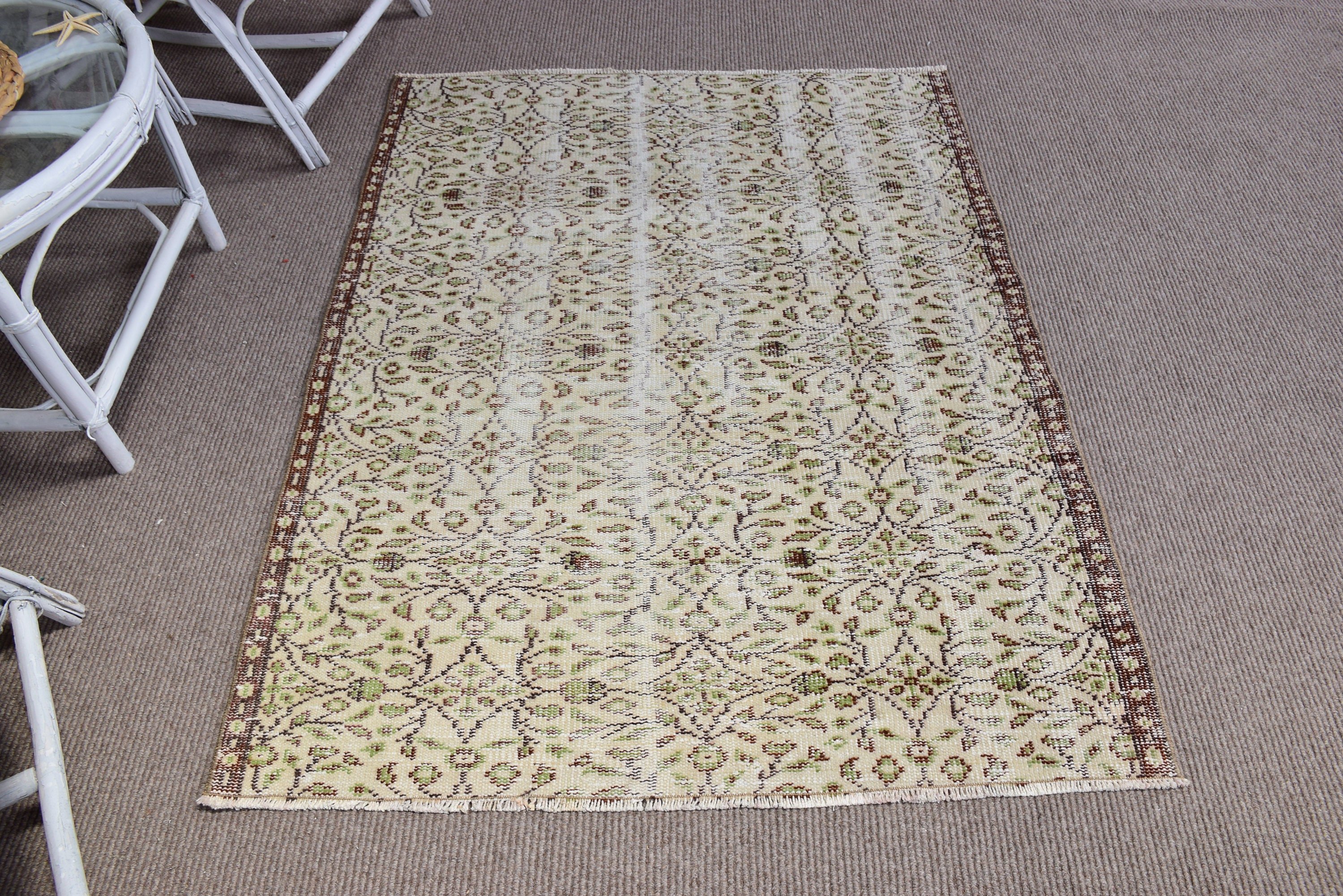 Vintage Halılar, Türk Halısı, Ev Dekorasyonu Halıları, 3.6x4.7 ft Vurgulu Halı, Bej Geometrik Halı, Oryantal Halılar, Yatak Odası Halıları, Vintage Dekor Halıları