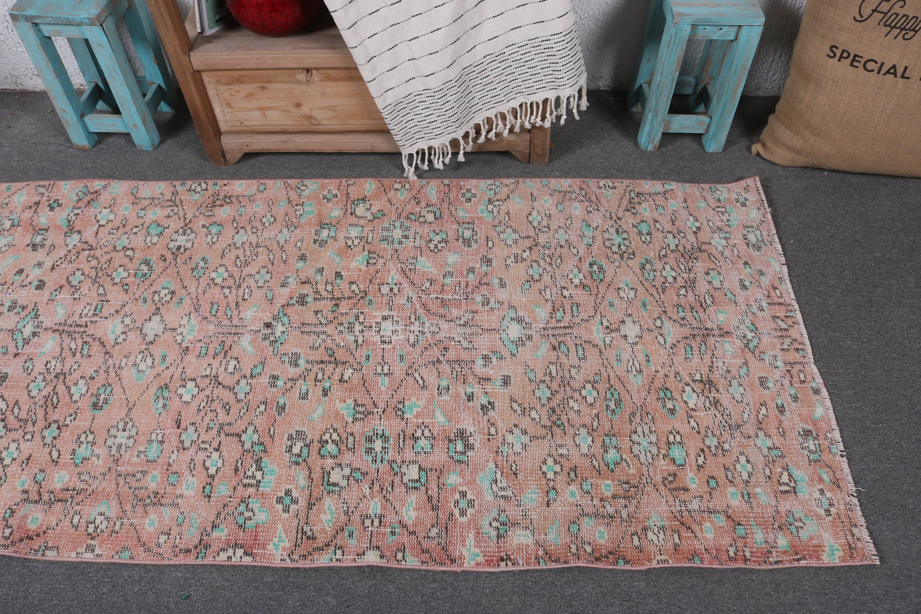 Boho Vurgulu Halı, Çocuk Odası Halıları, Türk Halısı, Pembe Yün Halı, Yer Halıları, 2,9x6,3 ft Vurgulu Halılar, Mutfak Halıları, Vintage Halı, Estetik Halı