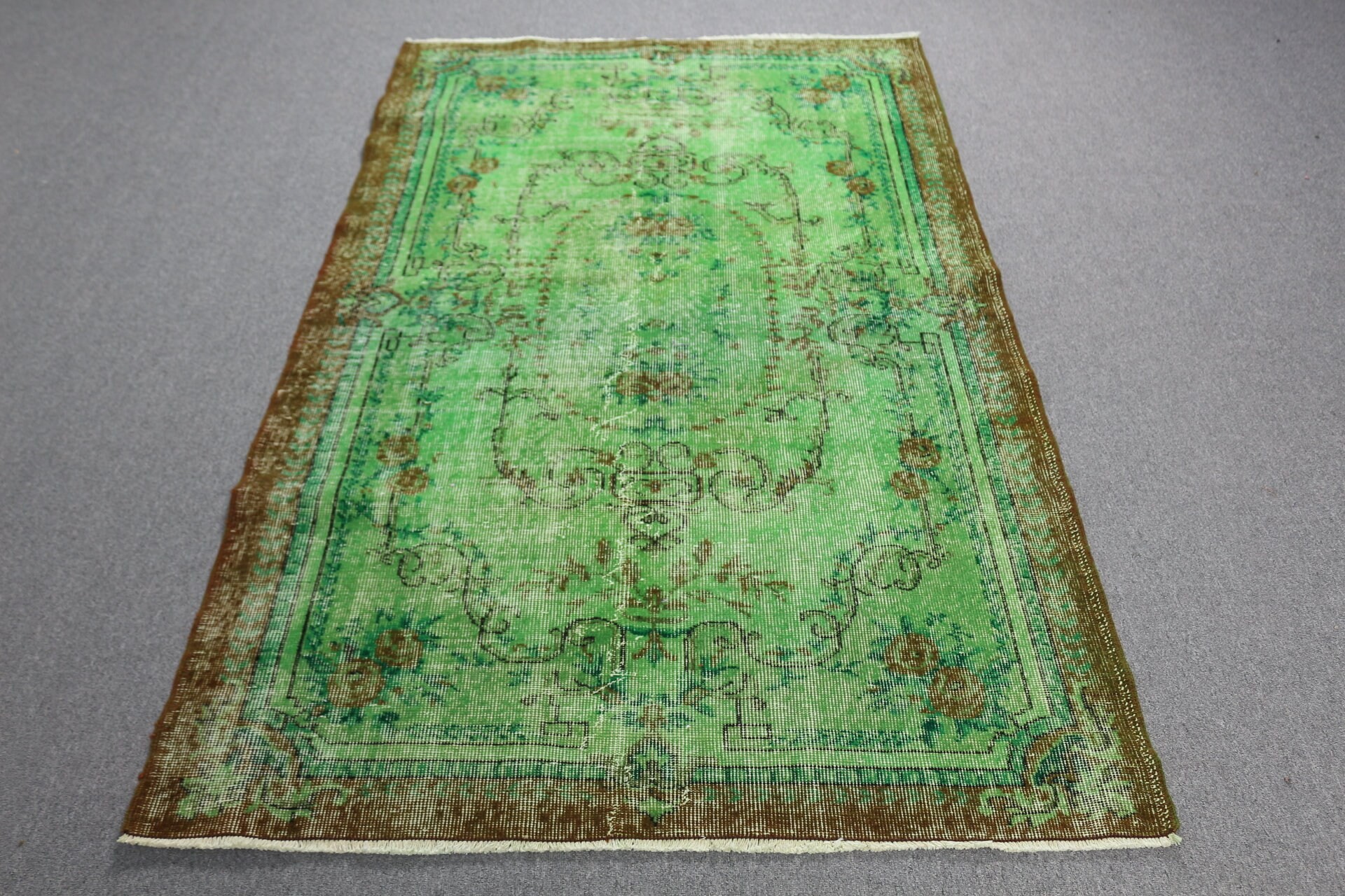 Retro Rugs, Turkish Rugs, Dining Room Rugs, Antique Rug, Living Room Rug, Green Oushak Rug, 4.1x7 ft Area Rug, Vintage Rug