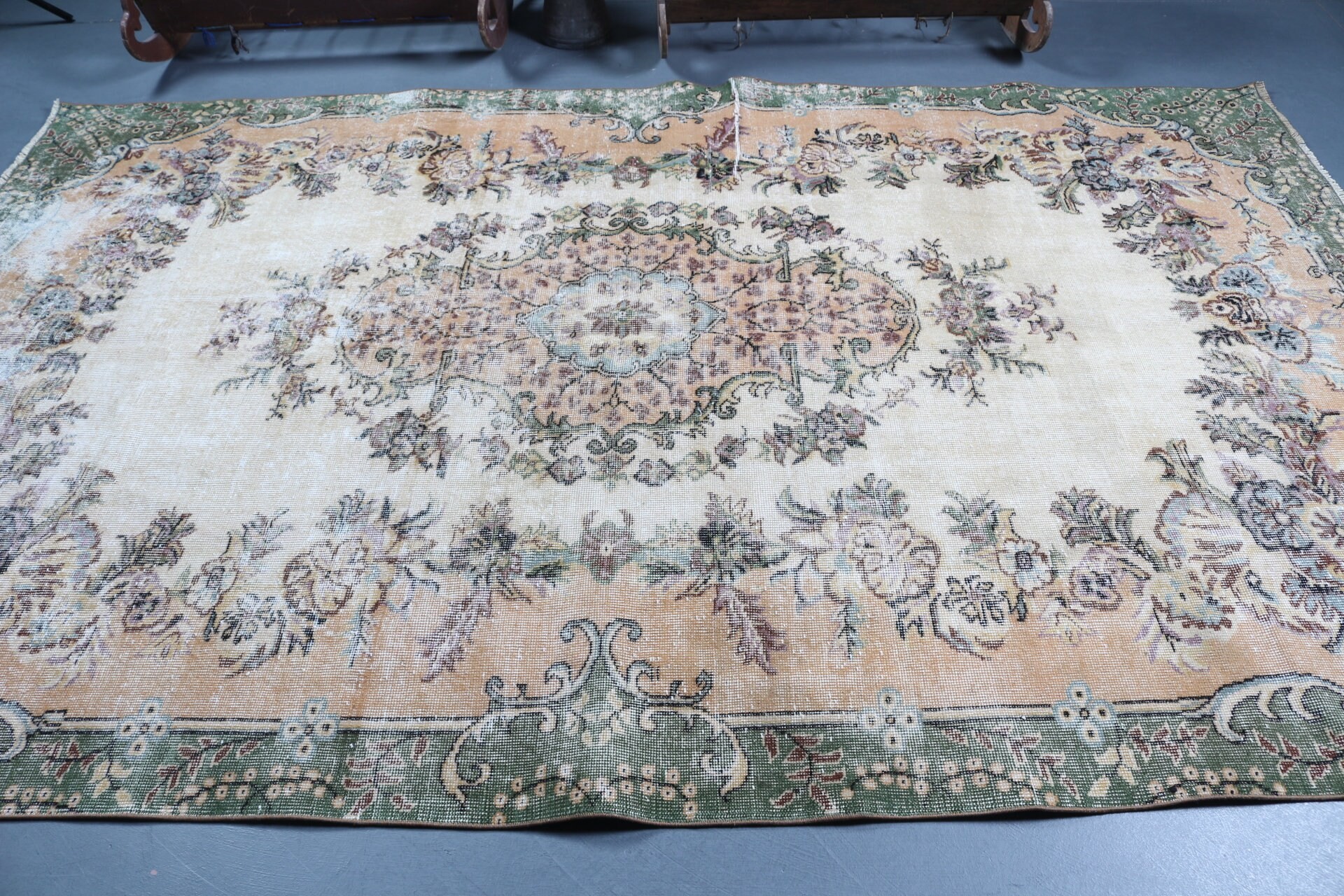 Salon Halısı, Türk Halısı, 6.5x10.1 ft Büyük Halı, Bej Yatak Odası Halıları, Doğal Halılar, Anadolu Halısı, Oushak Halıları, Yemek Odası Halıları, Vintage Halı