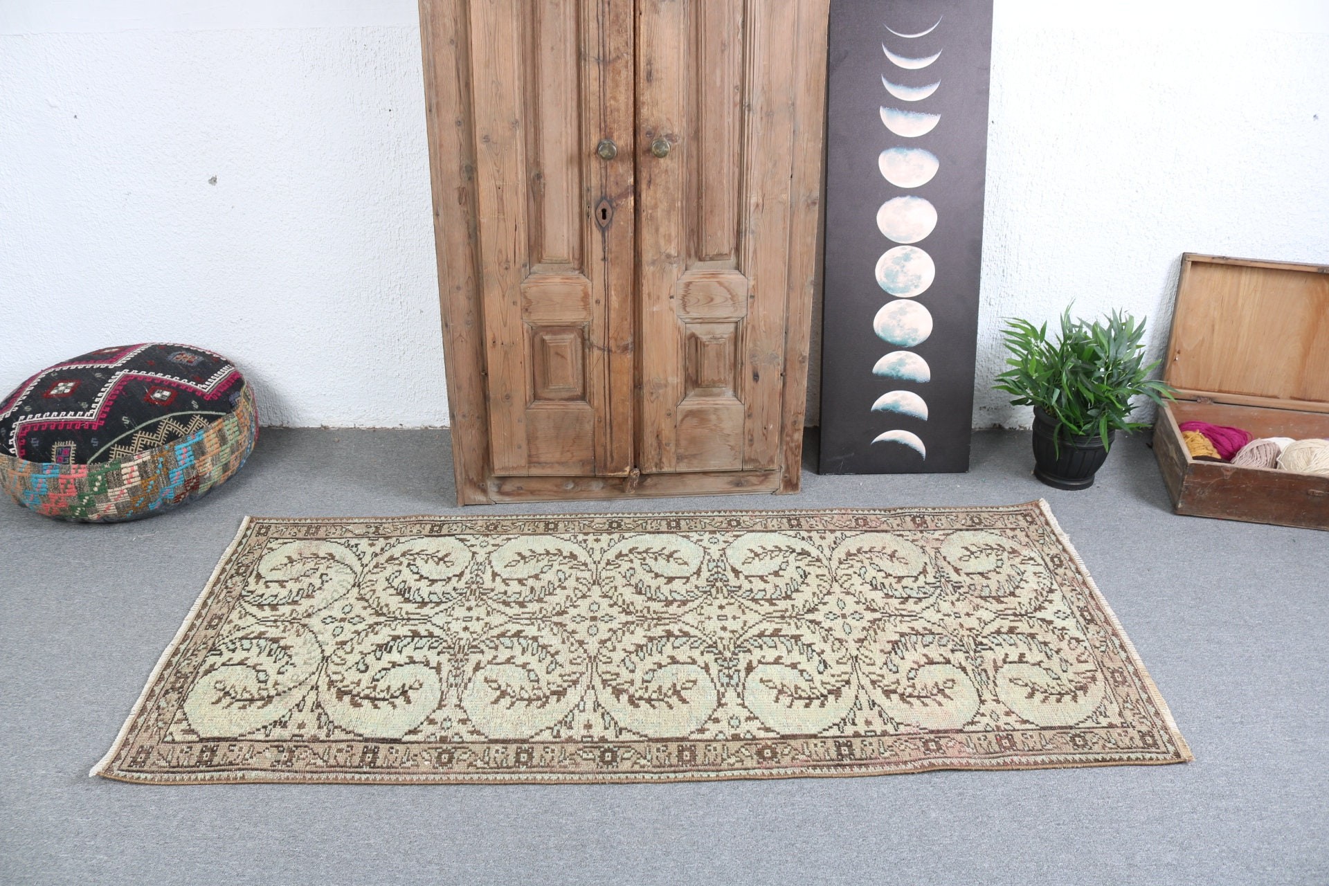 Entry Rug, Bedroom Rug, Vintage Rugs, Turkish Rugs, Green  3x6.4 ft Accent Rugs, Rugs for Kitchen, Antique Rug, Tribal Rugs