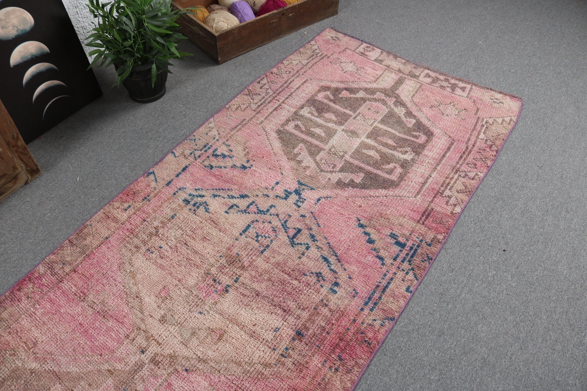 Hallway Rug, Oushak Rugs, Vintage Runner Rug, Vintage Rugs, Turkish Rug, Modern Rug, Tribal Rugs, 3.3x10.7 ft Runner Rugs, Pink Cool Rug