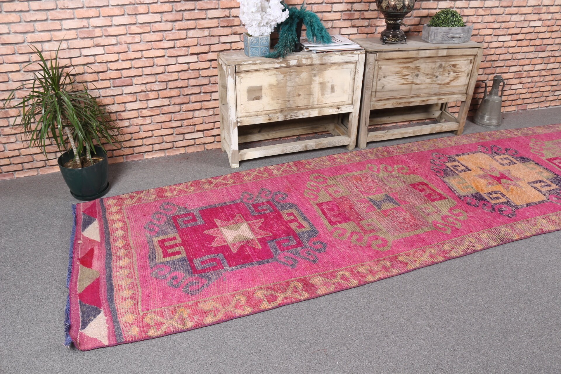 Mor Oushak Halı, Koridor Halıları, Türk Halısı, Vintage Halı, 3.3x11.7 ft Runner Halısı, Runner Halıları, Zemin Halısı, Merdiven Halısı, Ev Dekorasyonu Halısı