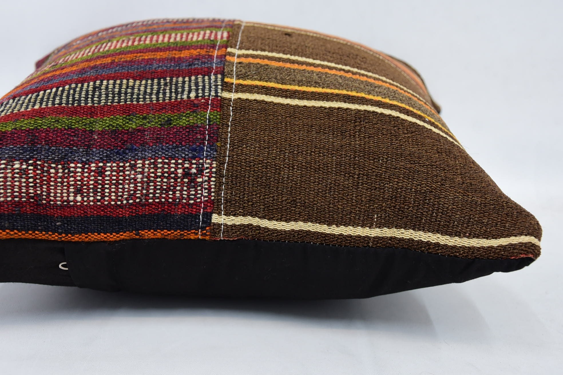 Handwoven Pillow Case, 16"x16" Brown Cushion, Kilim Cushion Sham, Boho Pillow, Pillow for Couch, Colorful Cushion