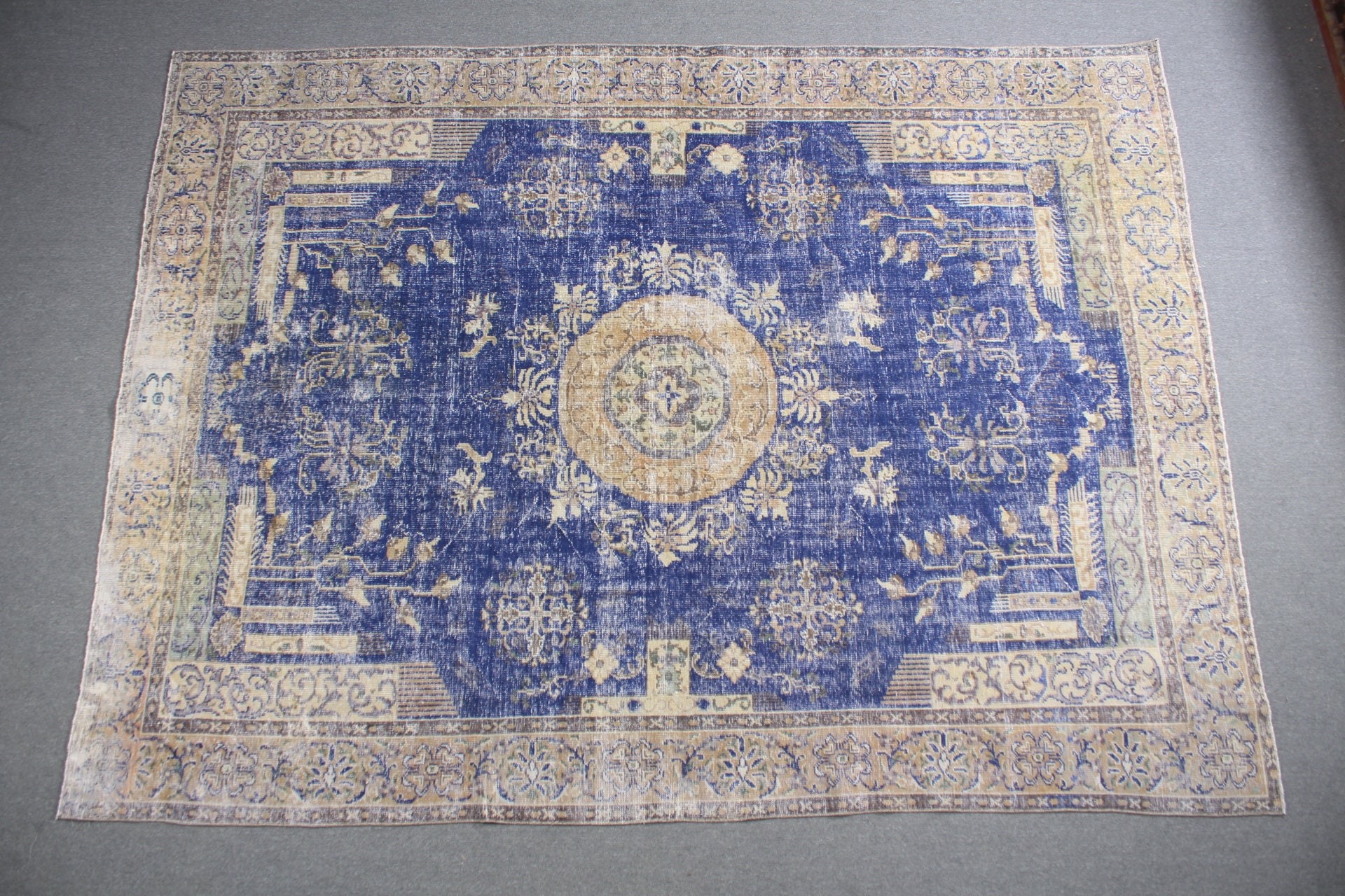 Mavi Fas Halısı, Salon Halısı, Oryantal Halı, Aztek Halısı, Türk Halısı, 8.1x10.9 ft Büyük Boy Halılar, Oturma Odası Halıları, Vintage Halılar, Antika Halı