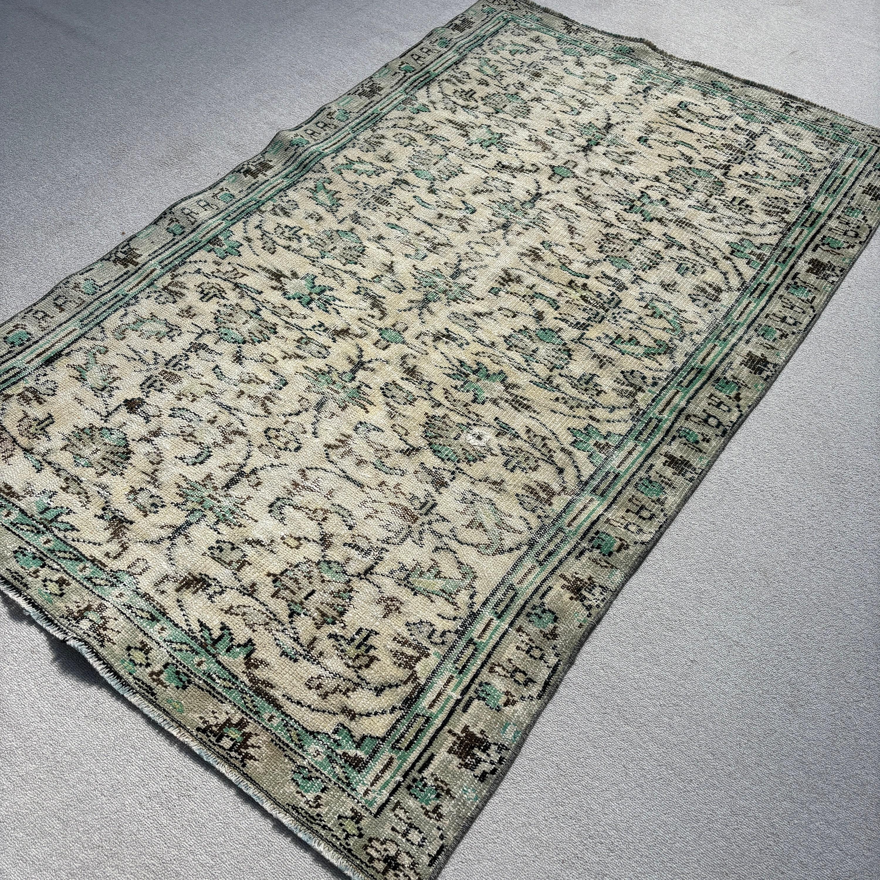 Türk Halıları, Ev Halısı, Fas Halısı, Bej Oushak Halısı, Düz Dokuma Halıları, 4,2x6,9 ft Alan Kilimi, Kabile Halısı, Vintage Halı, Boho Alan Kilimi