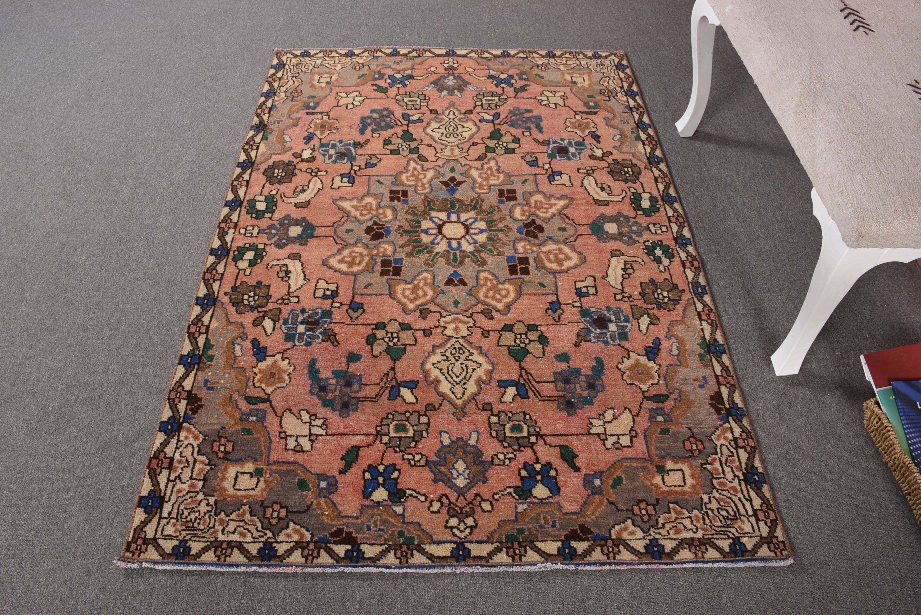 Giriş Halısı, 3,7x5,4 ft Vurgulu Halı, Yeşil Oryantal Halılar, Havalı Halı, Türk Halıları, Vintage Halılar, Nötr Halı, Mutfak Halıları, Mutfak Halıları