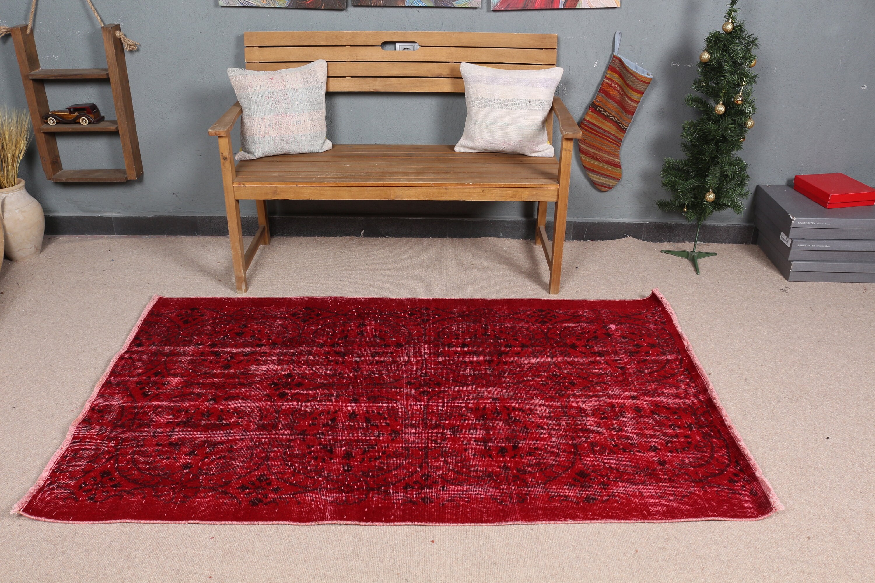 Rugs for Entry, 3.8x6.2 ft Accent Rug, Vintage Rug, Floor Rug, Red Cool Rug, Muted Rug, Entry Rug, Moroccan Rug, Kitchen Rugs, Turkish Rug
