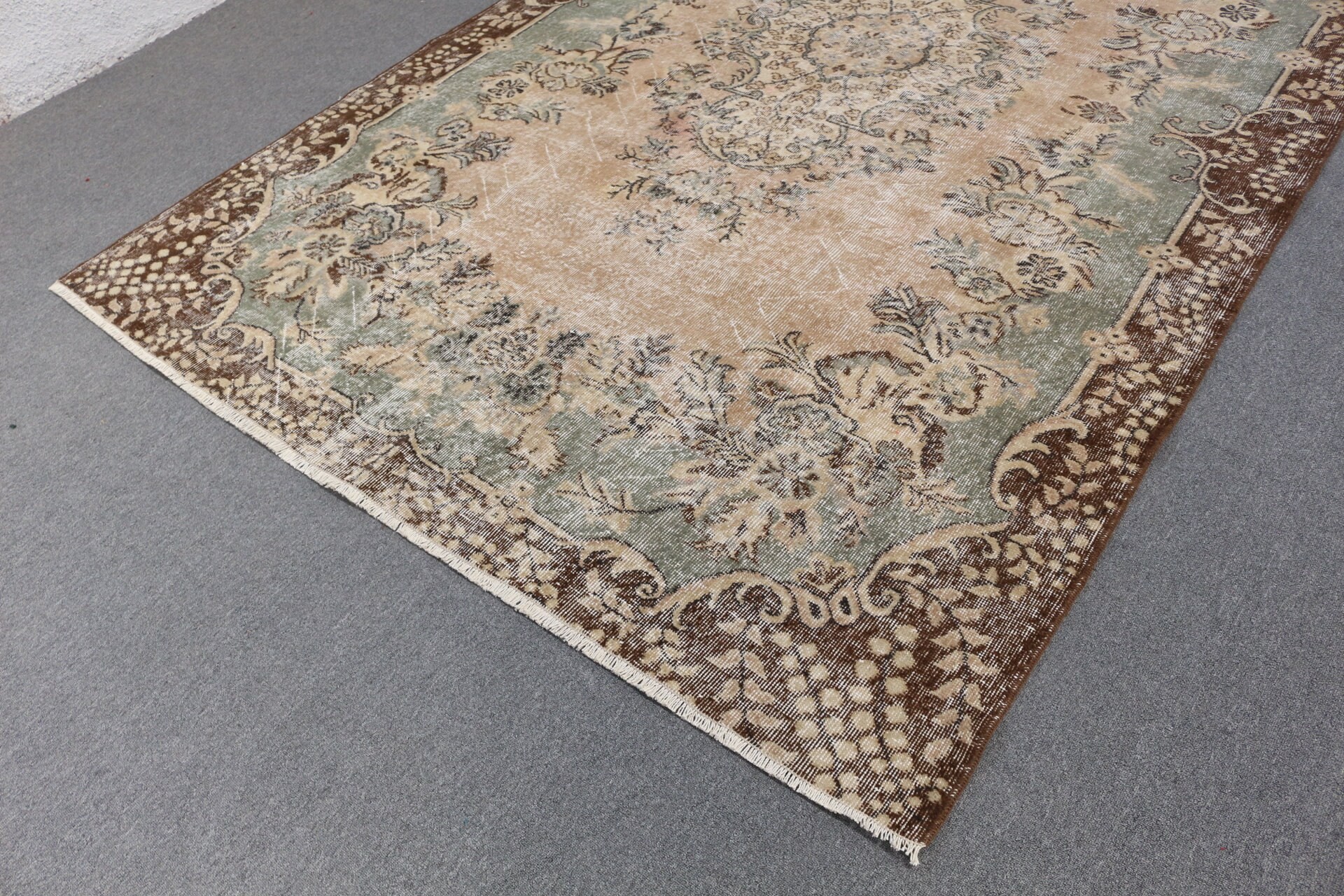 Beige Oushak Rugs, Turkish Rug, Vintage Rug, Living Room Rug, Floor Rug, Bedroom Rug, 6.5x10.2 ft Large Rugs, Salon Rug, Rugs for Bedroom