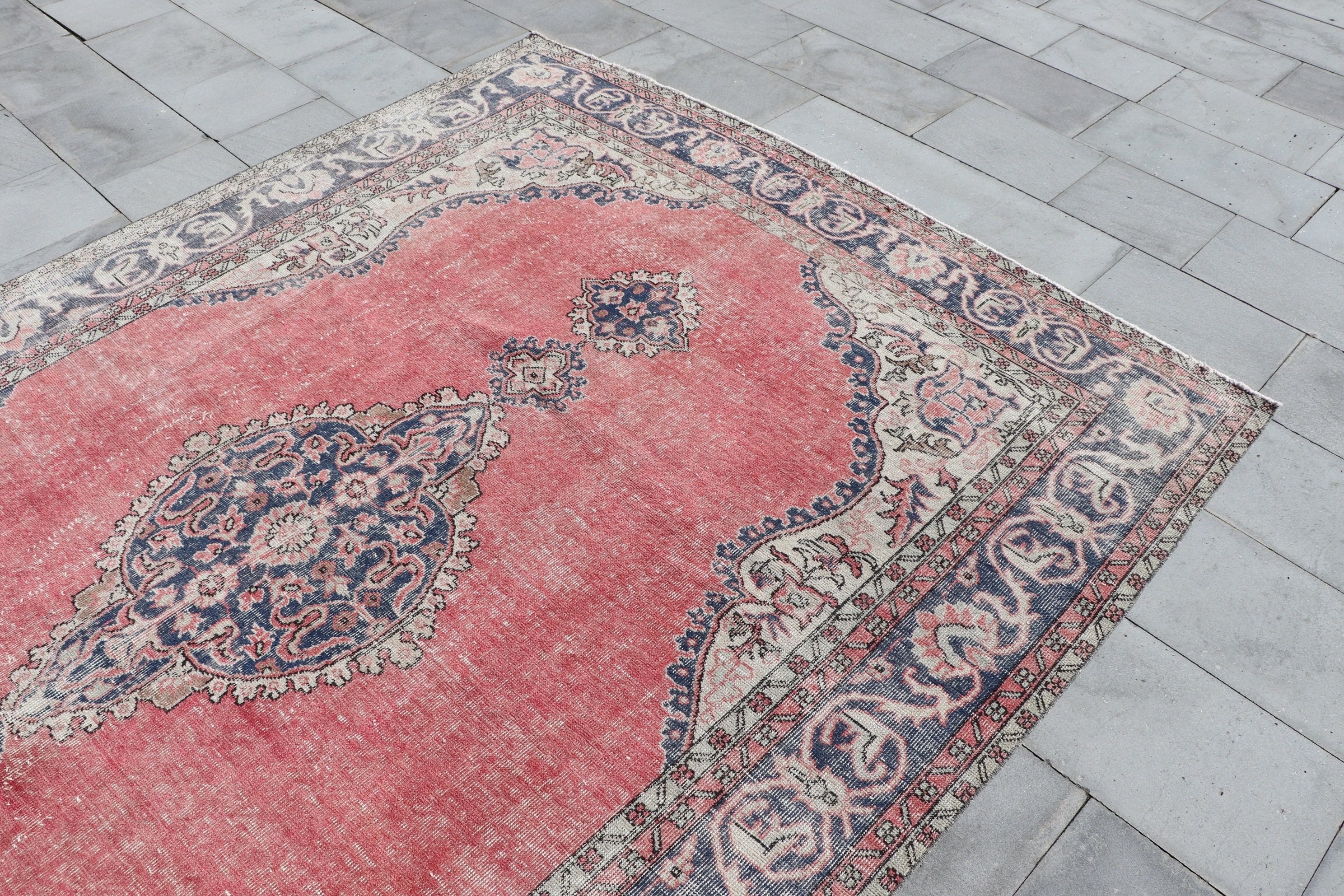 Oushak Rugs, Turkish Rug, Saloon Rugs, Red  6.9x10.3 ft Oversize Rugs, Pastel Rugs, Vintage Rugs, Salon Rug, Wool Rugs