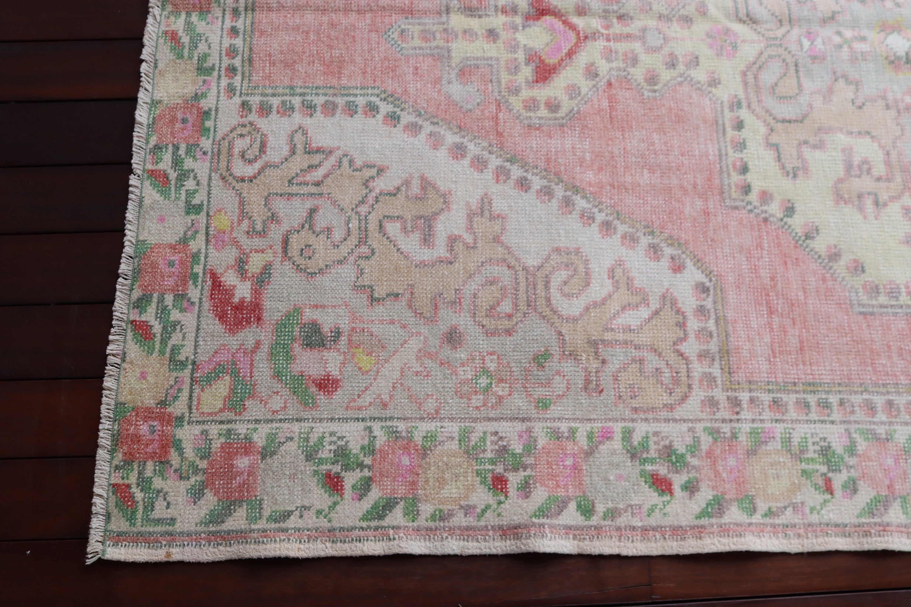 Turkish Rug, Bedroom Rug, Oushak Area Rug, 4.6x7.4 ft Area Rug, Aesthetic Rugs, Neutral Rug, Pink Neutral Rugs, Vintage Rug, Nursery Rug