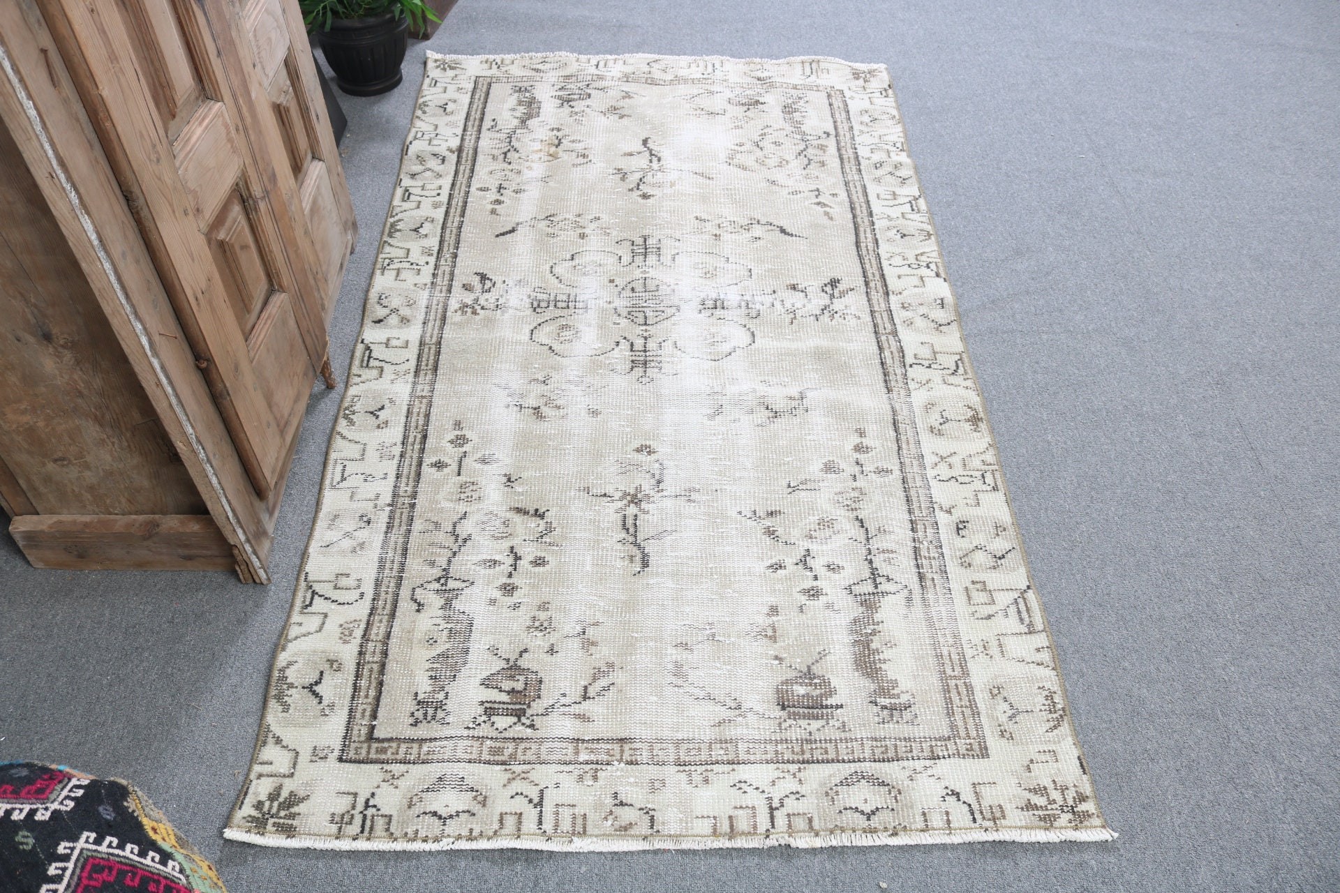 Oushak Halılar, Dekoratif Halılar, Boho Halılar, Bej Düz Dokuma Halılar, Mutfak Halıları, Vintage Halılar, 3,5x6,4 ft Accent Halılar, Türk Halıları, Yer Halıları