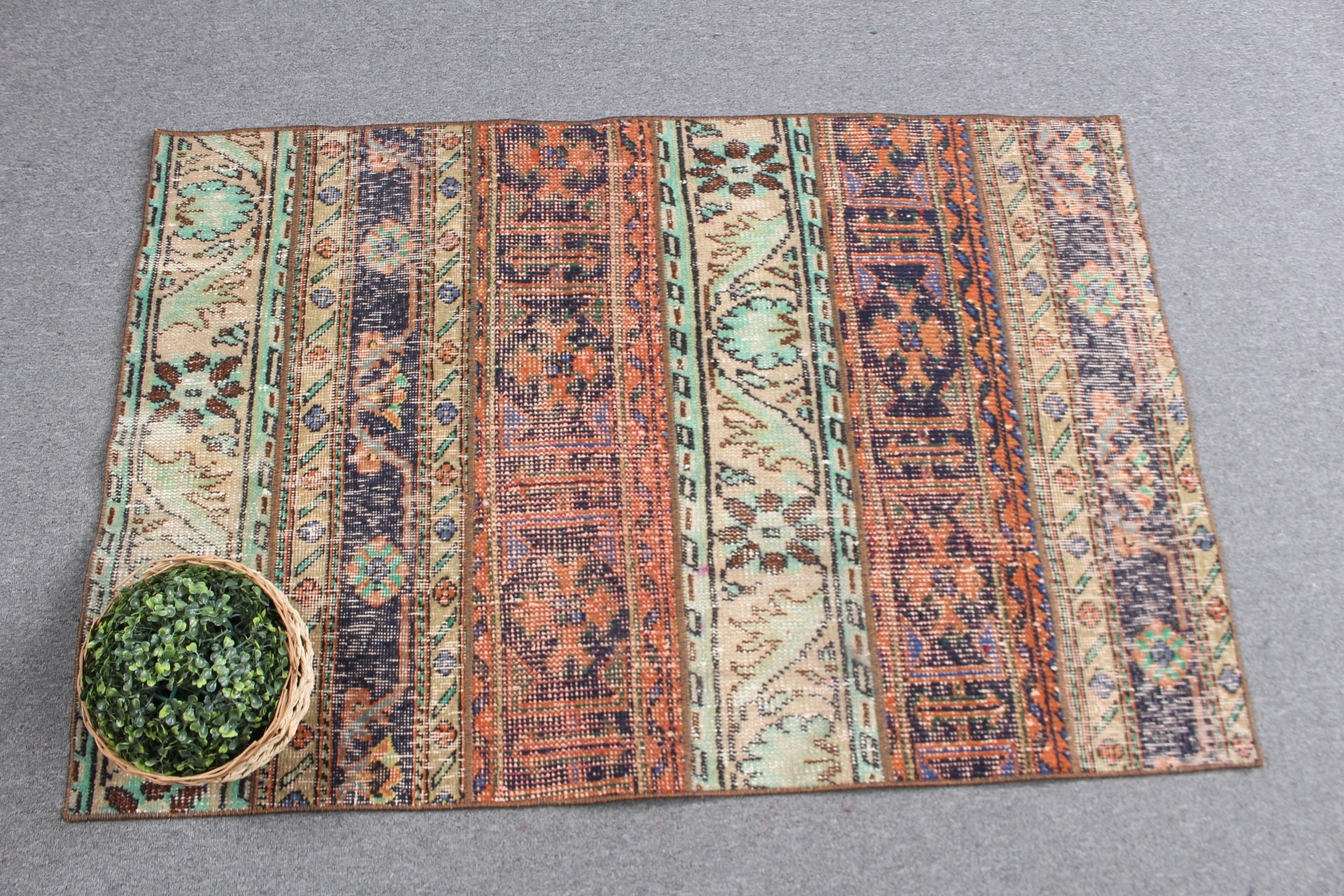 2,9x4,3 ft Küçük Halılar, Vintage Halı, Eskitilmiş Halı, Mavi Fas Halıları, Oushak Halısı, Türk Halısı, Banyo Halıları, Ev Dekorasyonu Halısı, Giriş Halısı