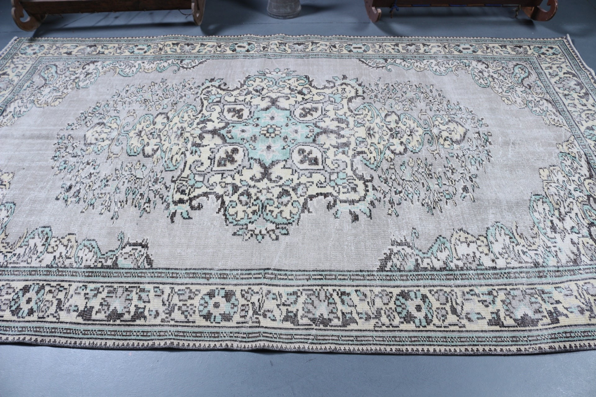 Oturma Odası Halısı, Gri Antika Halı, Türk Halısı, Türkiye Halıları, Oushak Halısı, Mutfak Halıları, 5.9x10.2 ft Büyük Halılar, Salon Halısı, Vintage Halılar