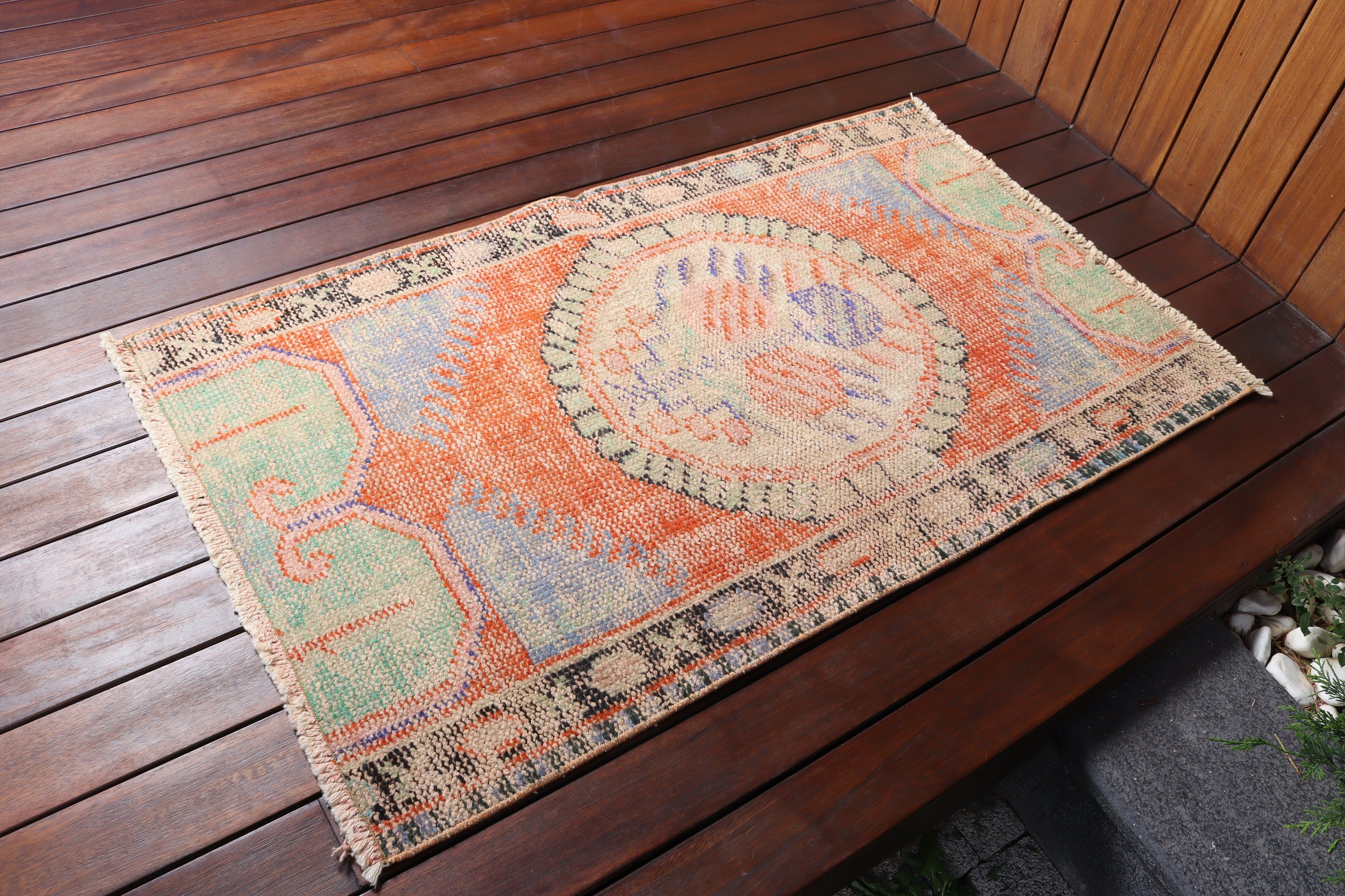 Bath Mat Boho Rug, Vintage Rugs, Small Boho Rugs, Kitchen Rugs, Orange Wool Rug, Bath Rug, Turkish Rugs, Oushak Rugs, 2.4x4 ft Small Rugs