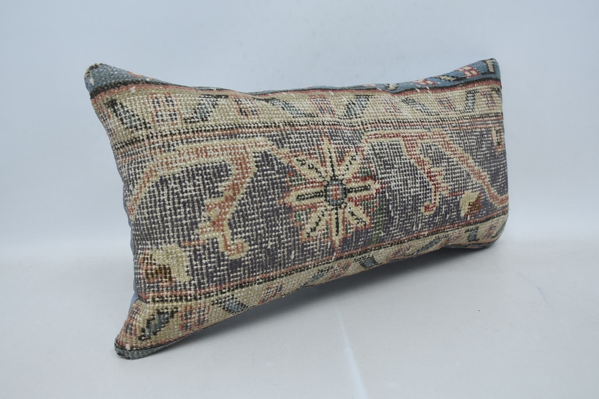 Gift Pillow, Turkish Bench Cushion Cover, Kilim Pillow, Outdoor Throw Cushion, Boho Pillow Sham Cover, 12"x24" Gray Pillow Sham