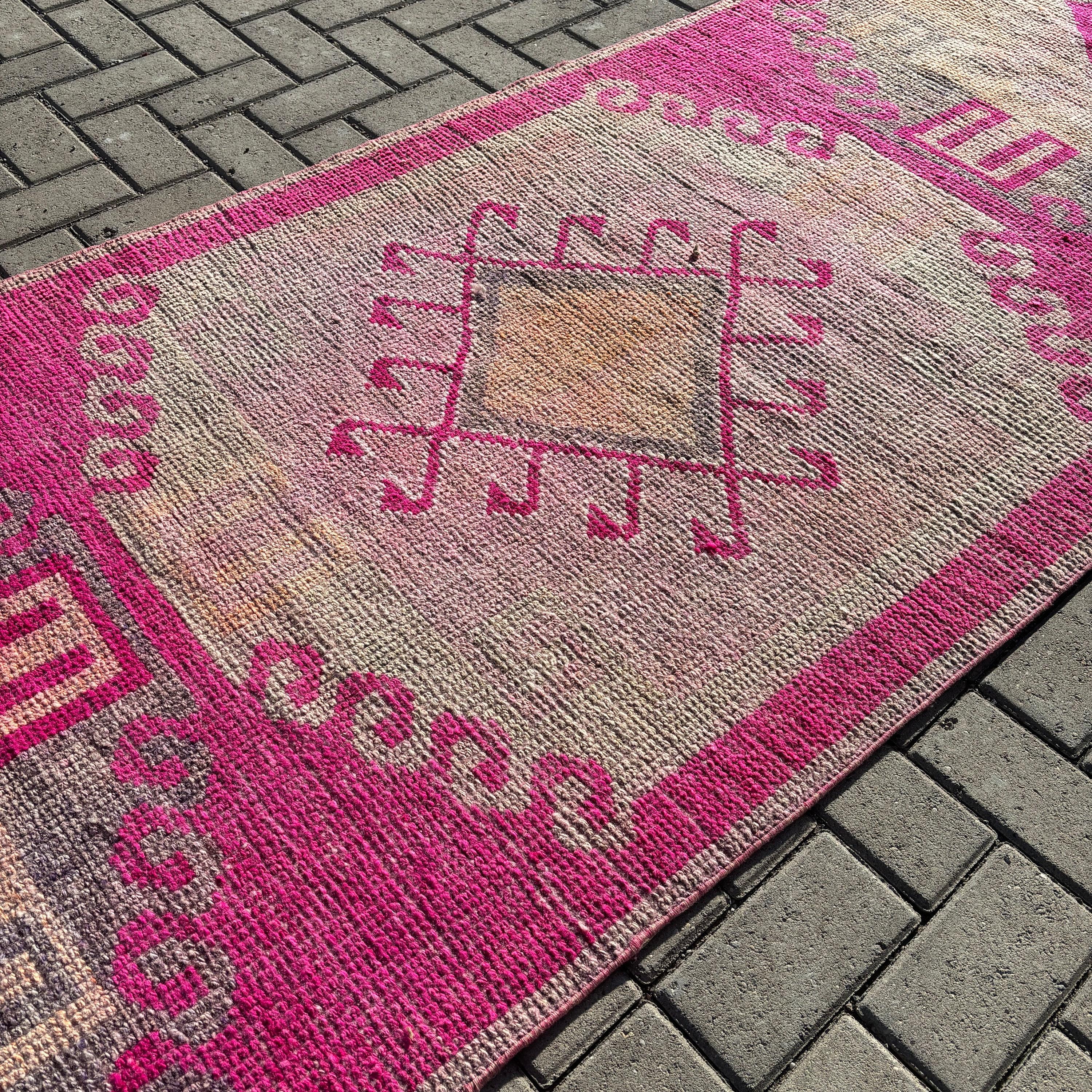 Pink Neutral Rugs, Rugs for Hallway, Vintage Rugs, Stair Rugs, 3.4x12.2 ft Runner Rugs, Handwoven Rugs, Statement Rug, Turkish Rug