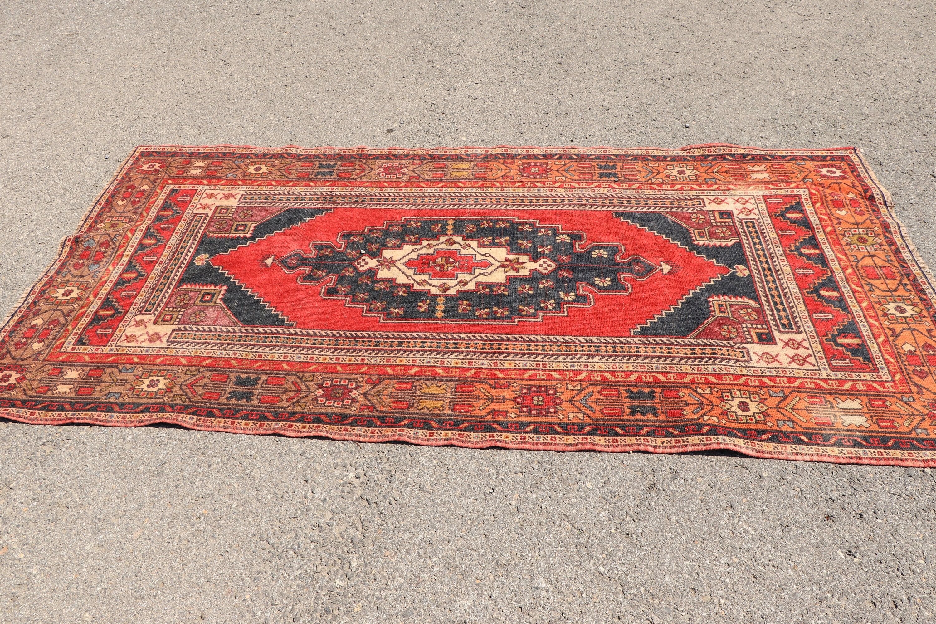 Home Decor Rug, Indoor Rugs, 4.1x8 ft Area Rugs, Turkish Rug, Red Anatolian Rugs, Pale Rug, Rugs for Dining Room, Vintage Rug, Moroccan Rug