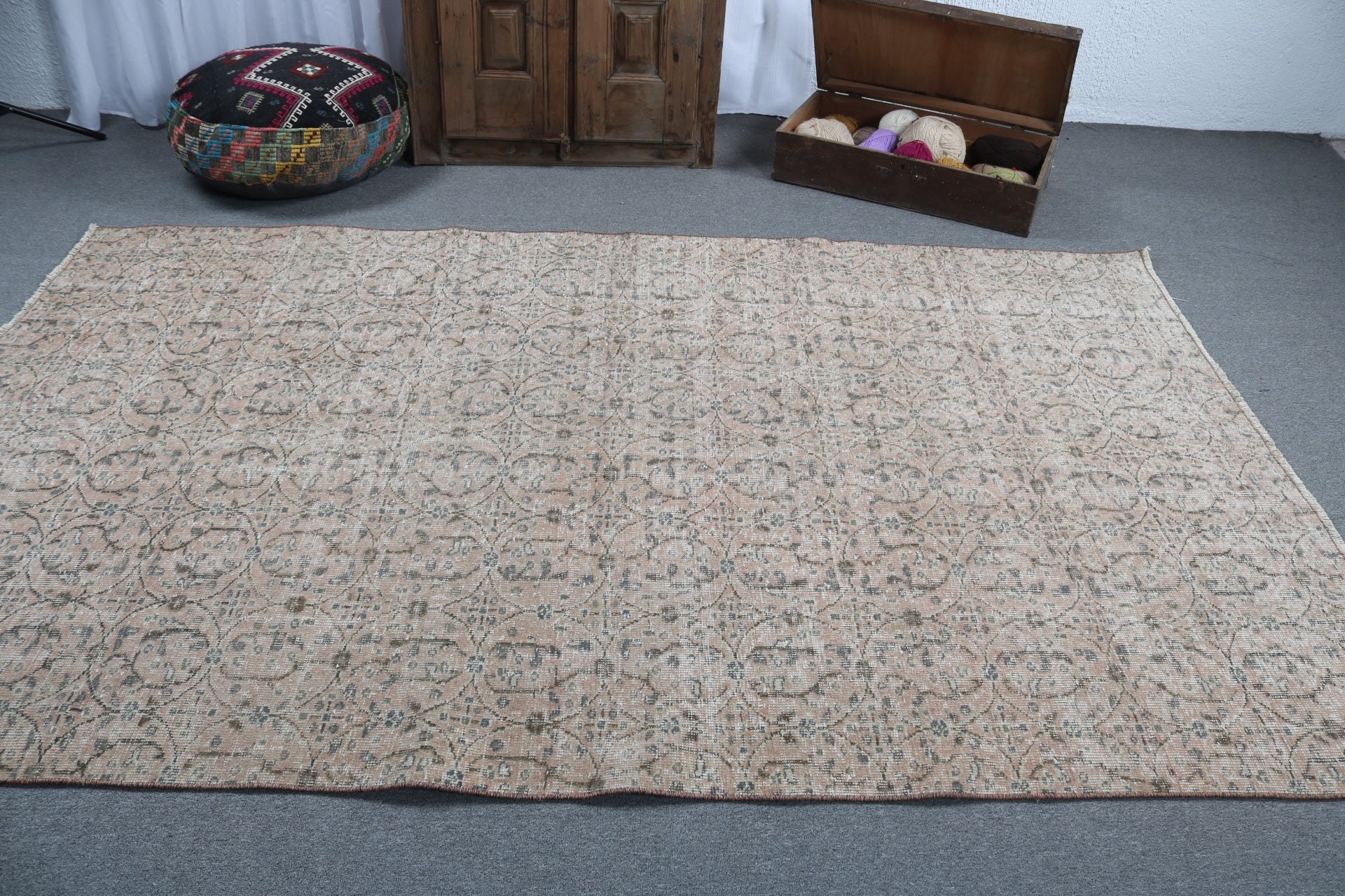 Anadolu Halıları, 5.5x9 ft Büyük Halılar, Büyük Oushak Halısı, Türk Halısı, Vintage Halı, Egzotik Halı, Salon Halısı, Geometrik Halılar, Turuncu Modern Halılar