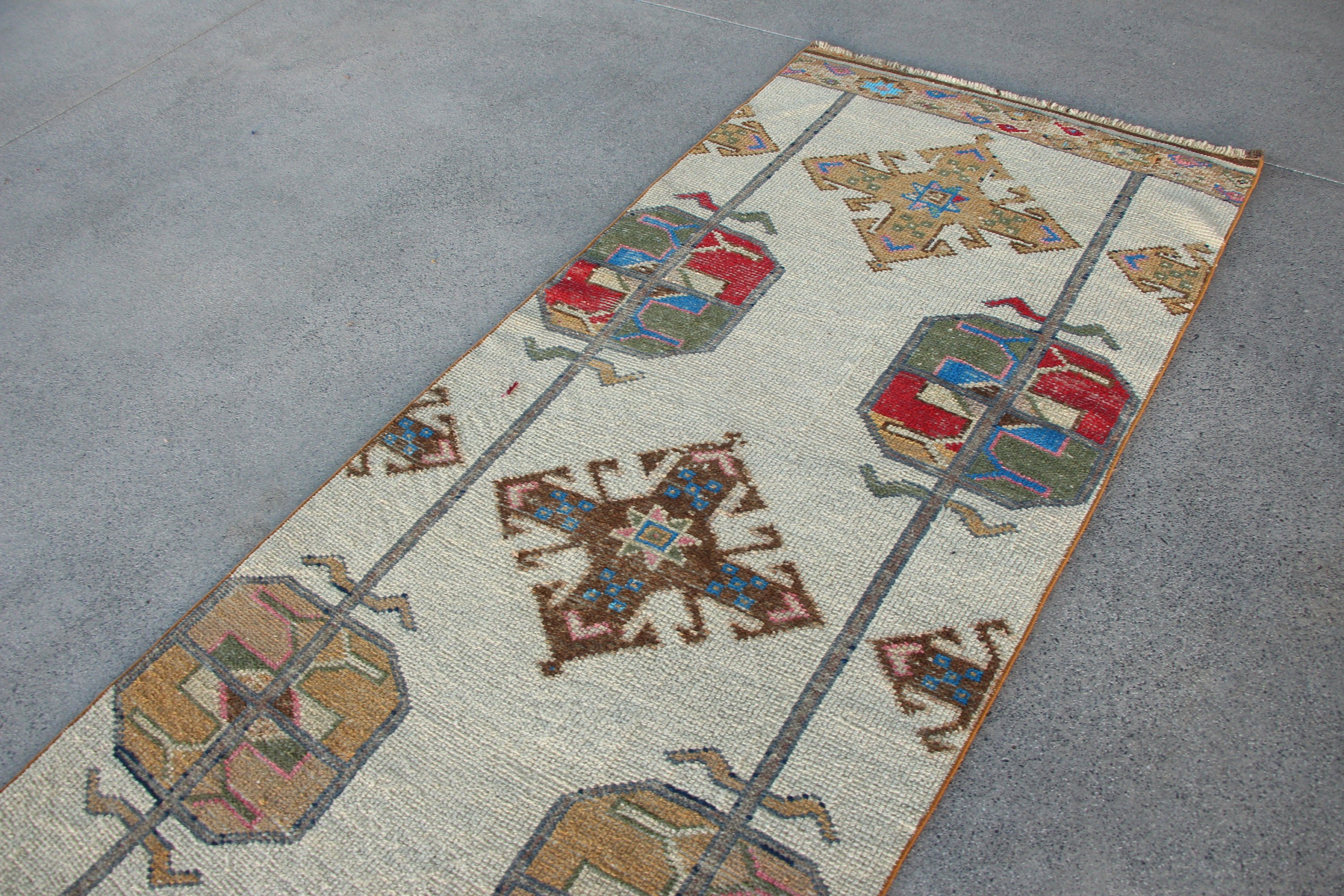 Beige Floor Rugs, Turkish Rugs, Kitchen Rugs, 3.2x12.5 ft Runner Rug, Cool Rug, Rugs for Stair, Vintage Rug, Hallway Rug