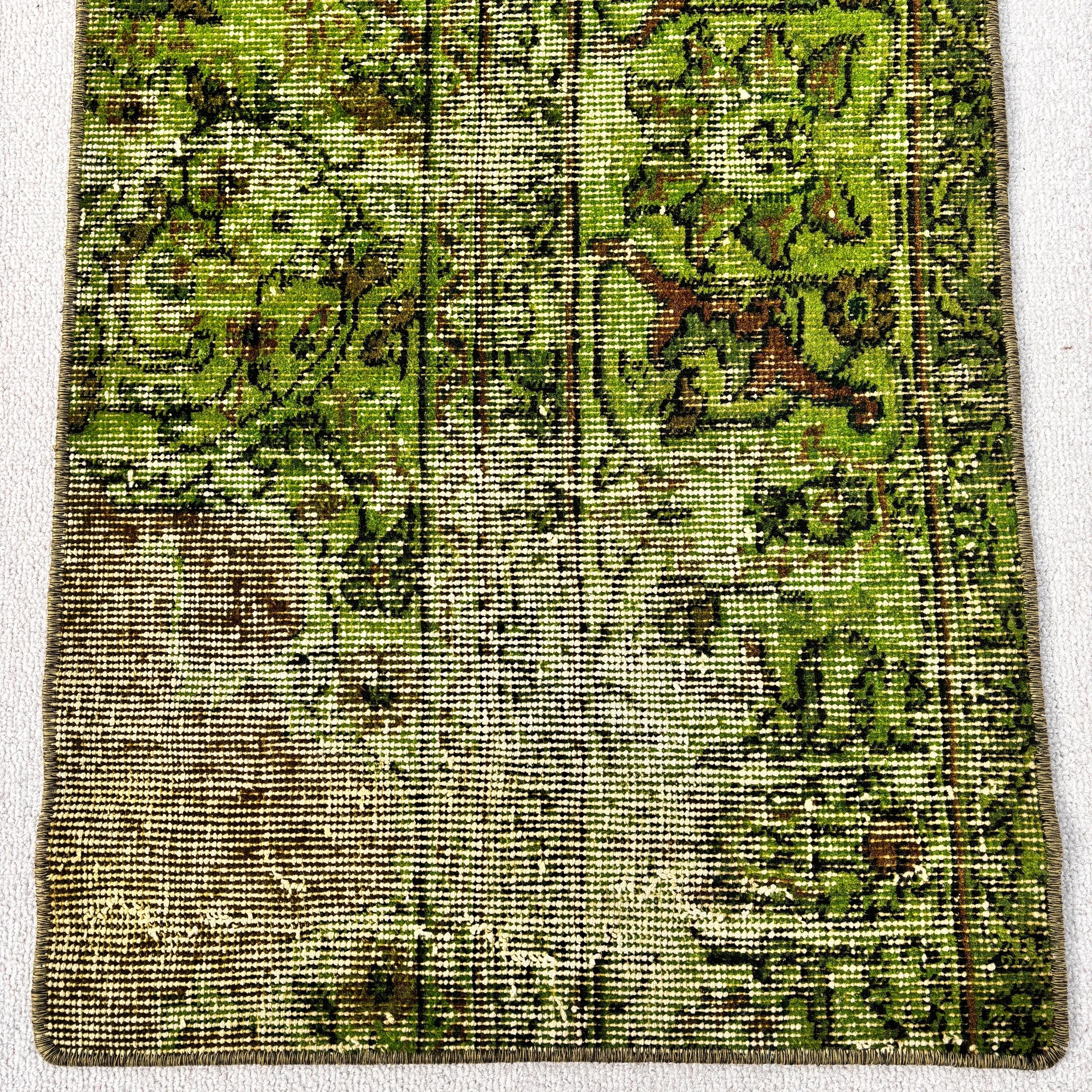 Office Rug, Green Geometric Rugs, Modern Rug, Turkish Rug, Moroccan Rugs, 1.6x3.4 ft Small Rugs, Car Mat Rug, Small Area Rug, Vintage Rugs