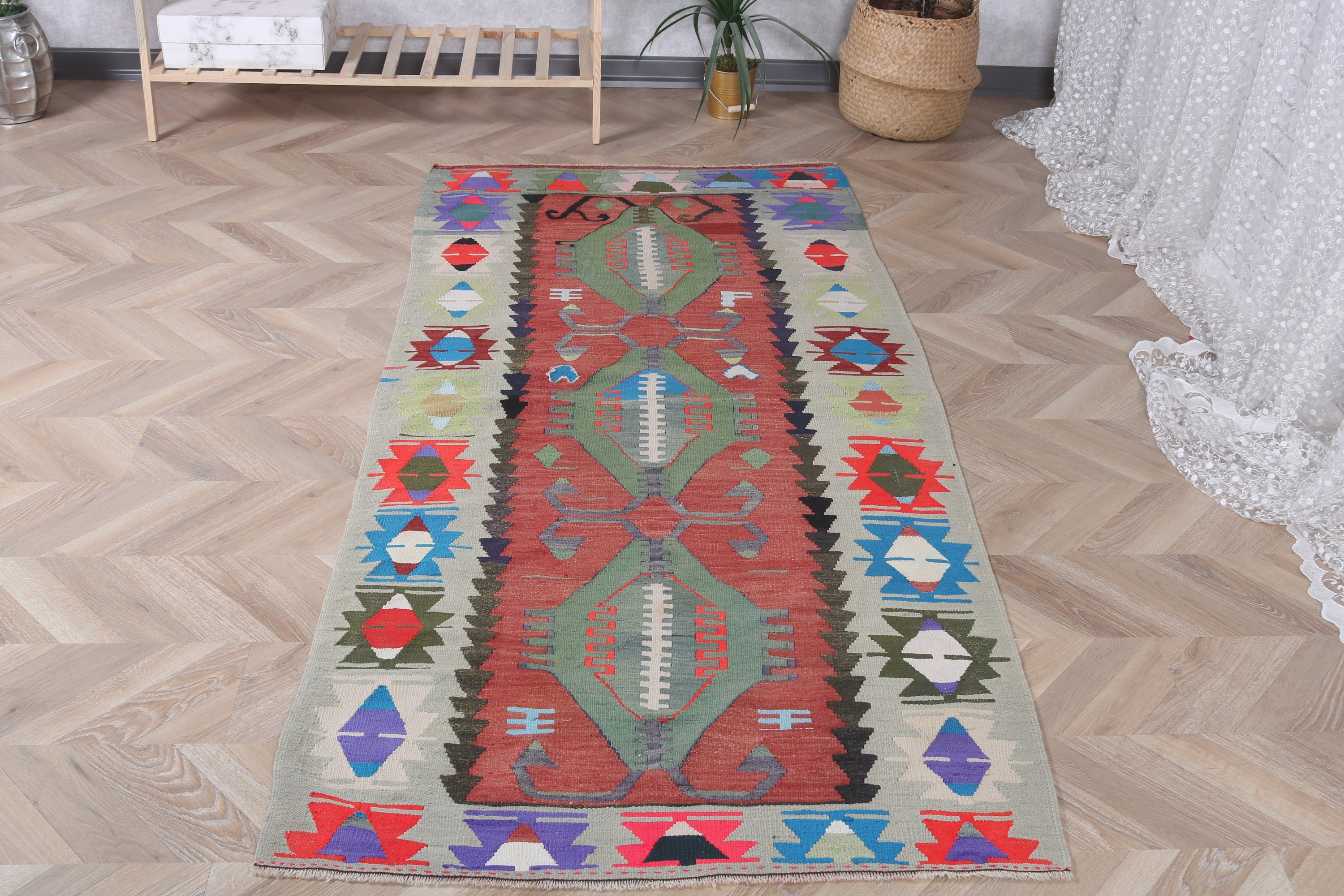 Vintage Accent Halı, Çocuk Halıları, 3x6,8 ft Accent Halı, Türk Halıları, Yatak Odası Halıları, Gökkuşağı Havalı Halıları, Vintage Halılar, Nötr Halılar, Yer Halısı