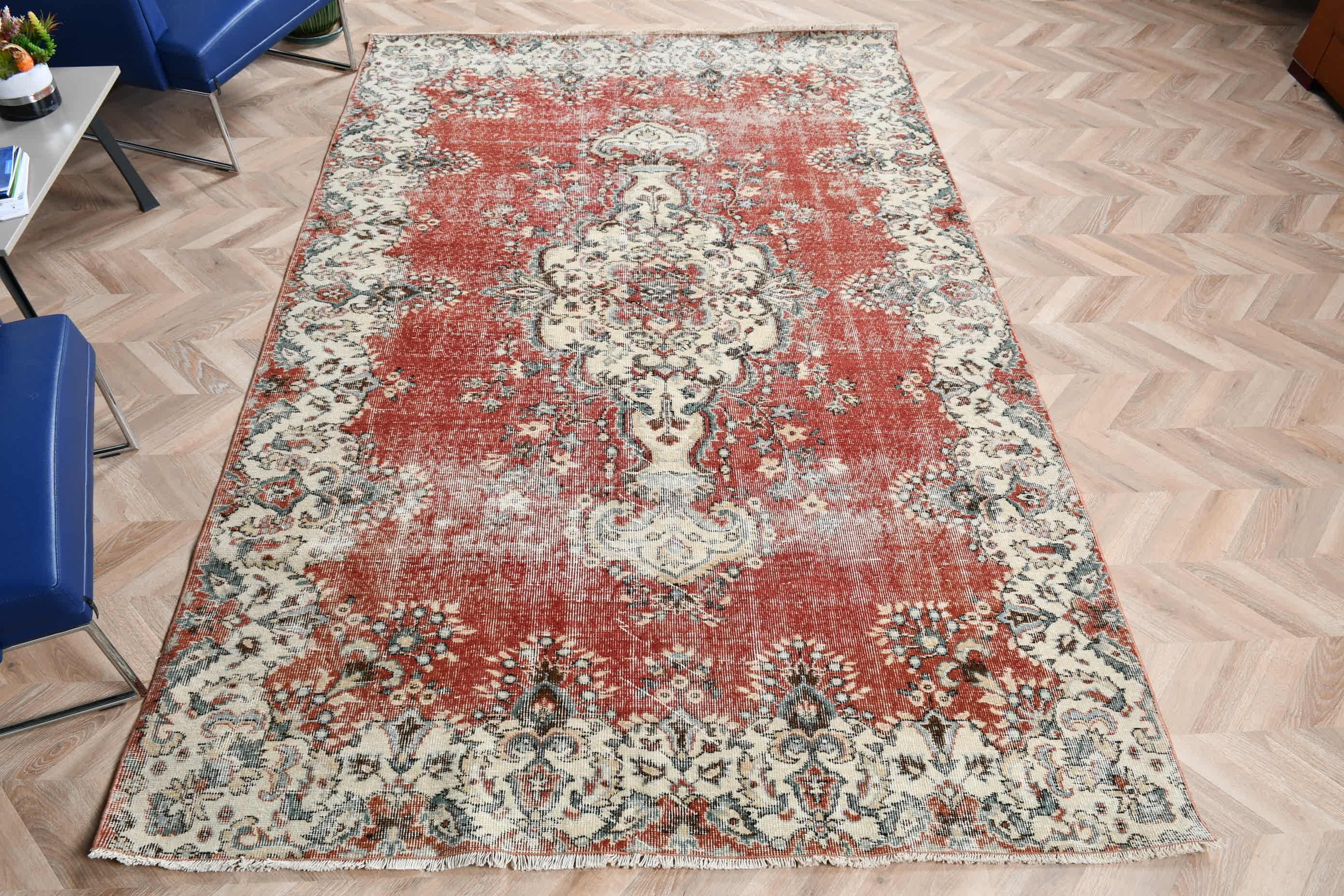 Moroccan Rug, 6.2x9.6 ft Large Rug, Dining Room Rugs, Red Anatolian Rug, Turkish Rugs, Pastel Rug, Vintage Rug, Salon Rugs