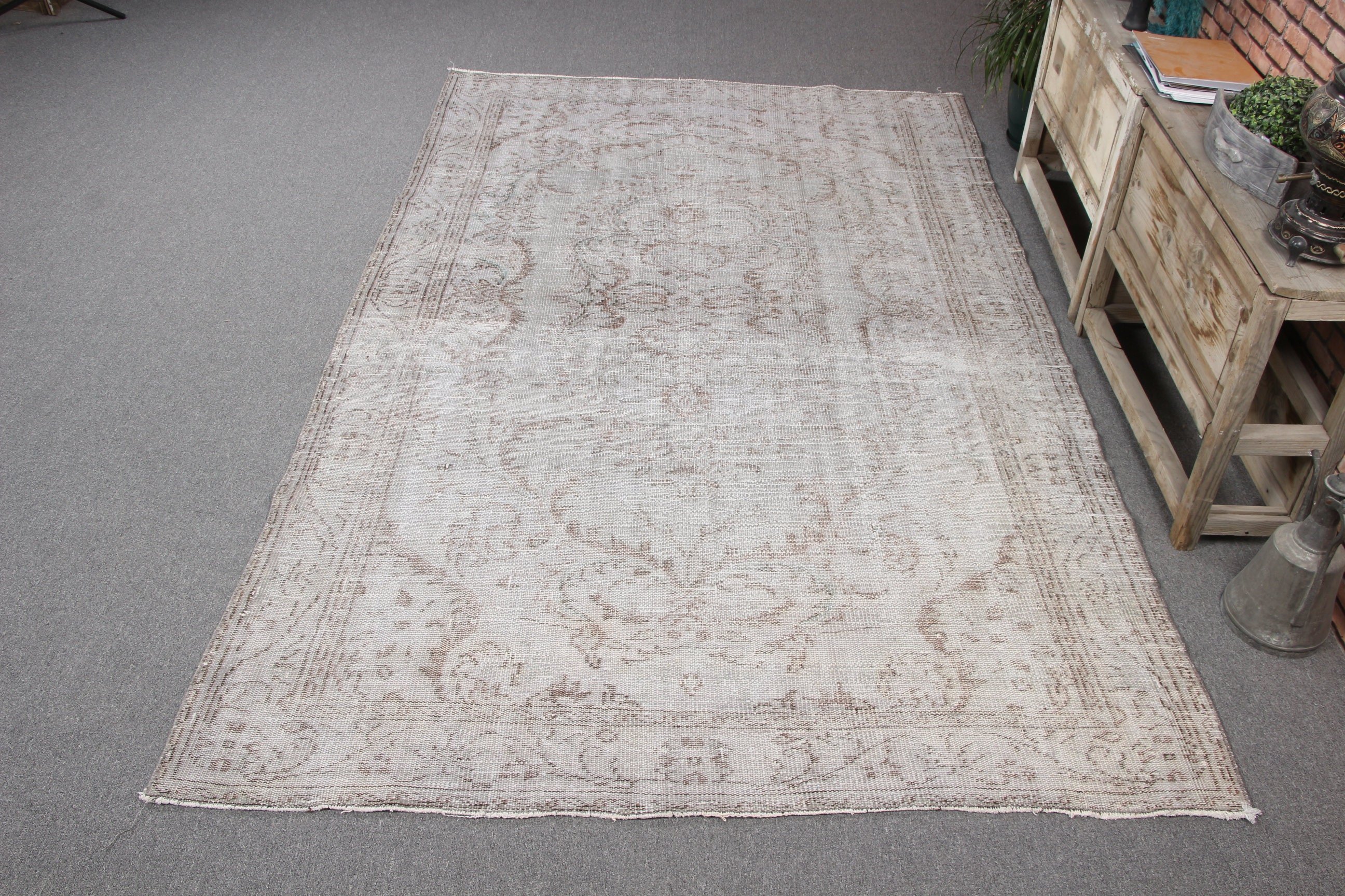 Oriental Rug, Dining Room Rug, Neutral Rugs, Large Oushak Rugs, Turkish Rugs, Vintage Rug, 5.8x9.1 ft Large Rug, Beige Neutral Rug