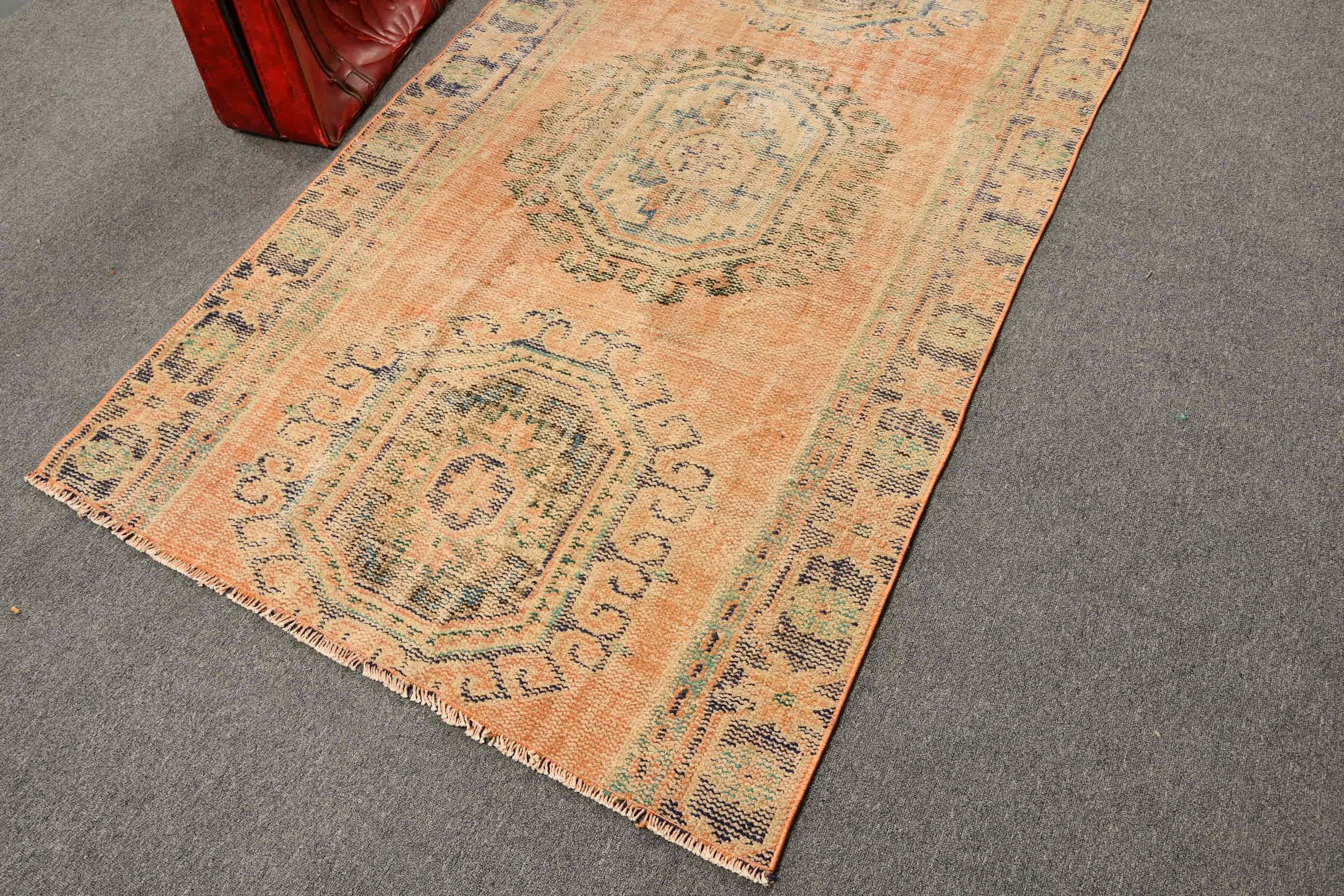 Vintage Rug, Rugs for Floor, Orange Antique Rug, Nursery Rug, Turkish Rug, Cool Rug, Dining Room Rug, 3.9x9.4 ft Area Rug, Antique Rug