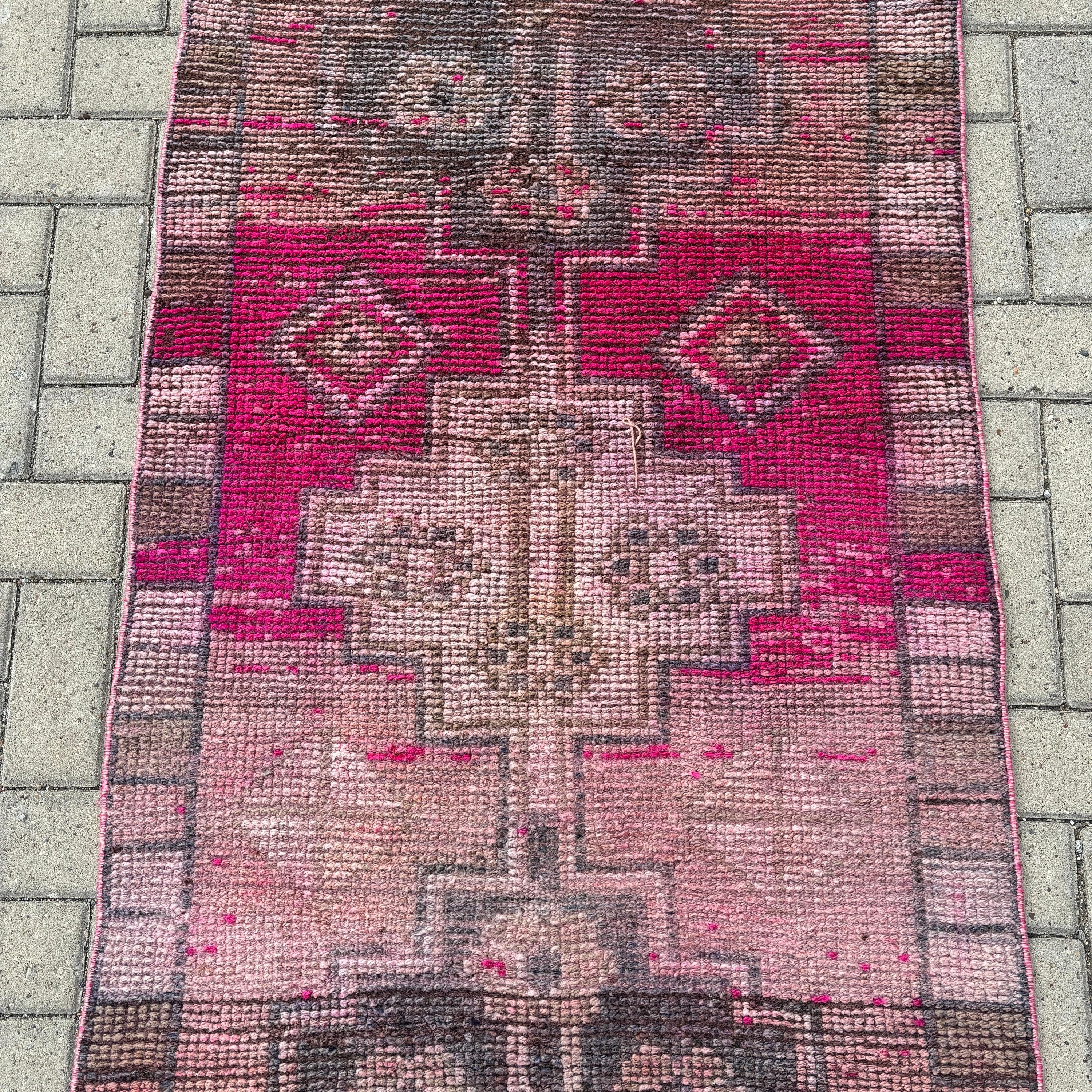 Kitchen Rugs, Rugs for Corridor, Turkish Rugs, Oushak Rugs, Pink Neutral Rug, Beni Ourain Runner Rug, 2.9x11.1 ft Runner Rug, Vintage Rug