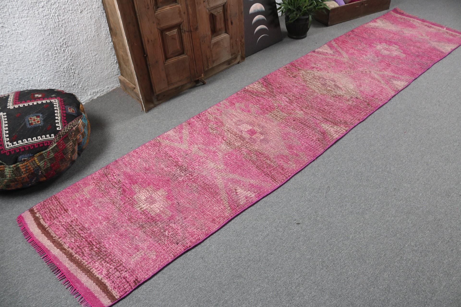 Modern Rugs, 2.4x10.8 ft Runner Rug, Turkish Rugs, Pink Neutral Rugs, Cool Rug, Beni Ourain Runner Rugs, Corridor Rug, Vintage Rug