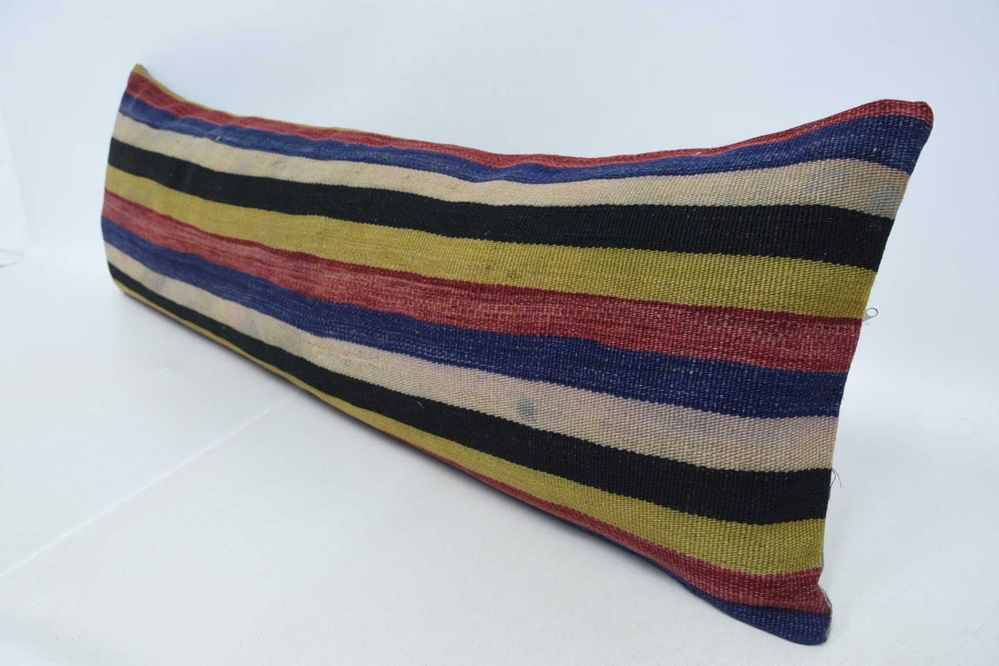 Pastel Yastık, Türk Kilim Yastık, 16"x48" Mavi Yastık Sham, Boho Yastık, El Yapımı Kilim Koltuk Yastık Kılıfı, Ev Dekor Yastık