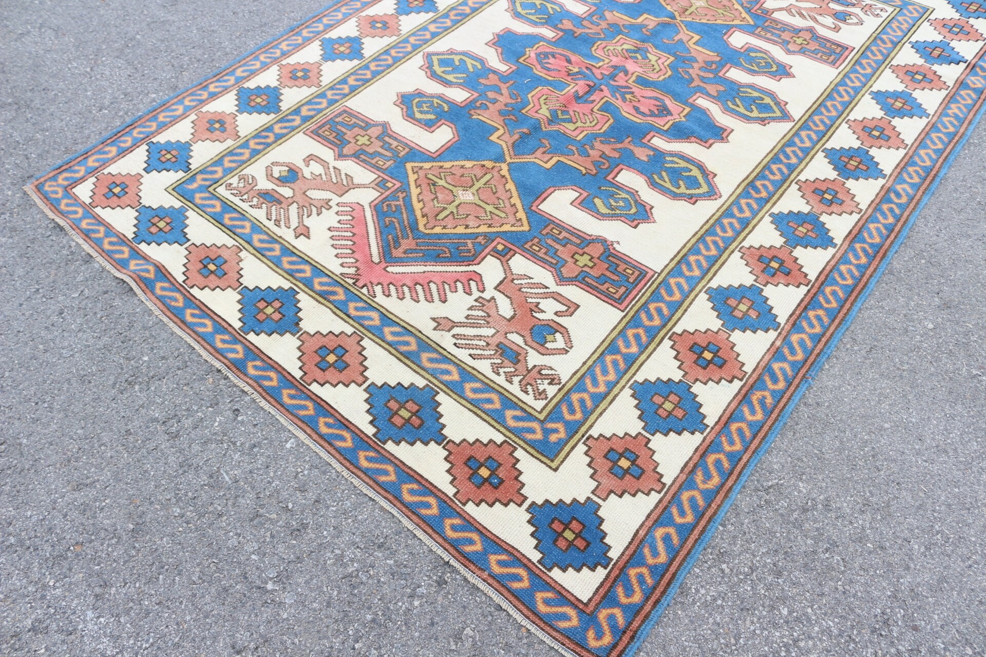 Vintage Rug, Home Decor Rugs, Salon Rugs, Aztec Rug, Turkish Rugs, Beige Home Decor Rug, Oriental Rug, 5.9x8 ft Large Rug, Dining Room Rugs