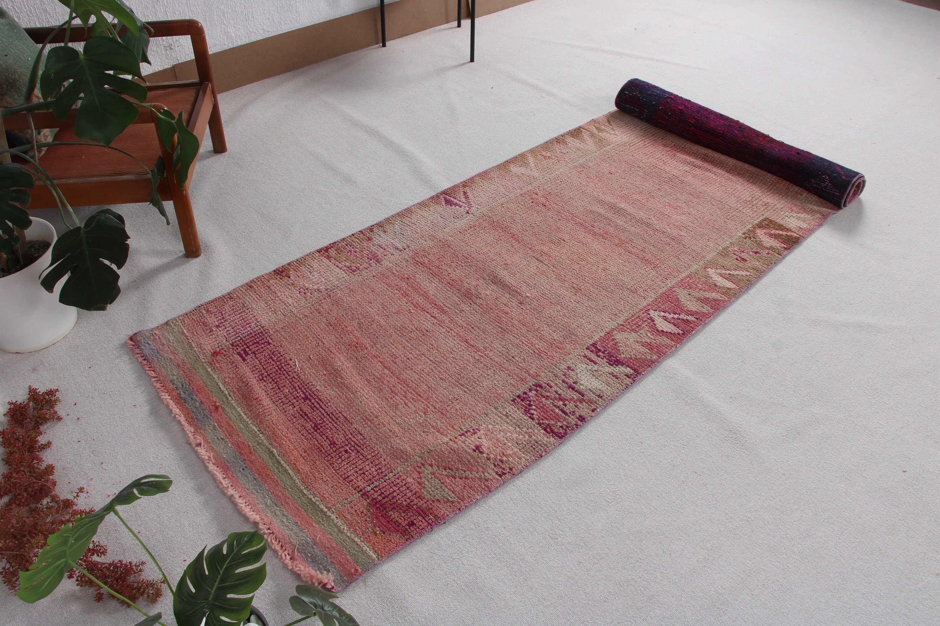 Vintage Runner için Halılar, Mutfak Halıları, Türk Halıları, Vintage Halı, Pembe Fas Halısı, Koridor Halıları, Yer Halısı, 3,1x12,3 ft Runner Halısı