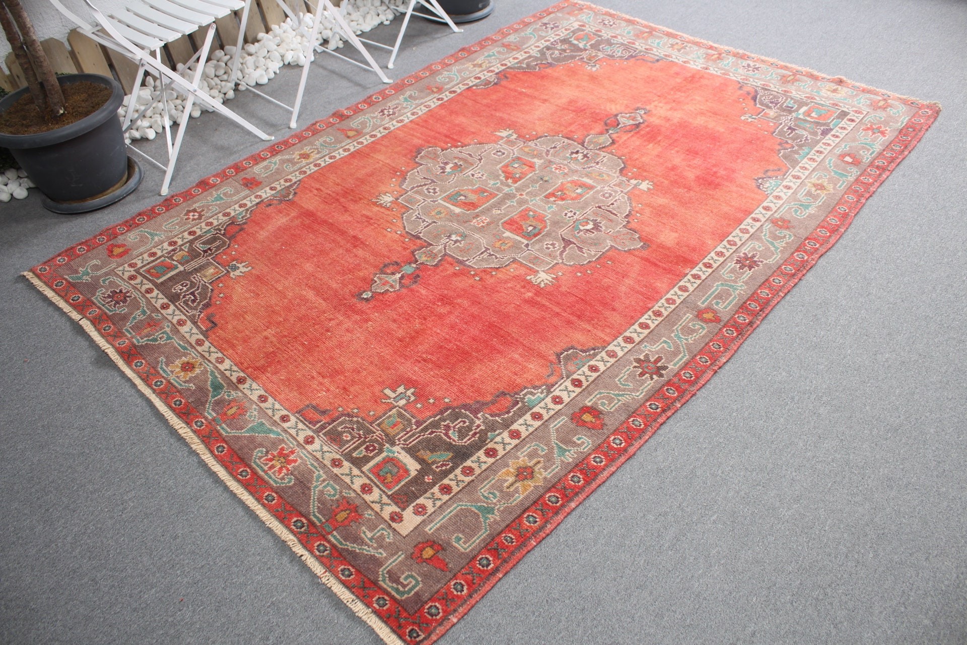 Bedroom Rugs, Turkish Rugs, Muted Rug, Antique Rug, 5.4x8.2 ft Large Rugs, Home Decor Rugs, Dining Room Rug, Red Floor Rug, Vintage Rugs