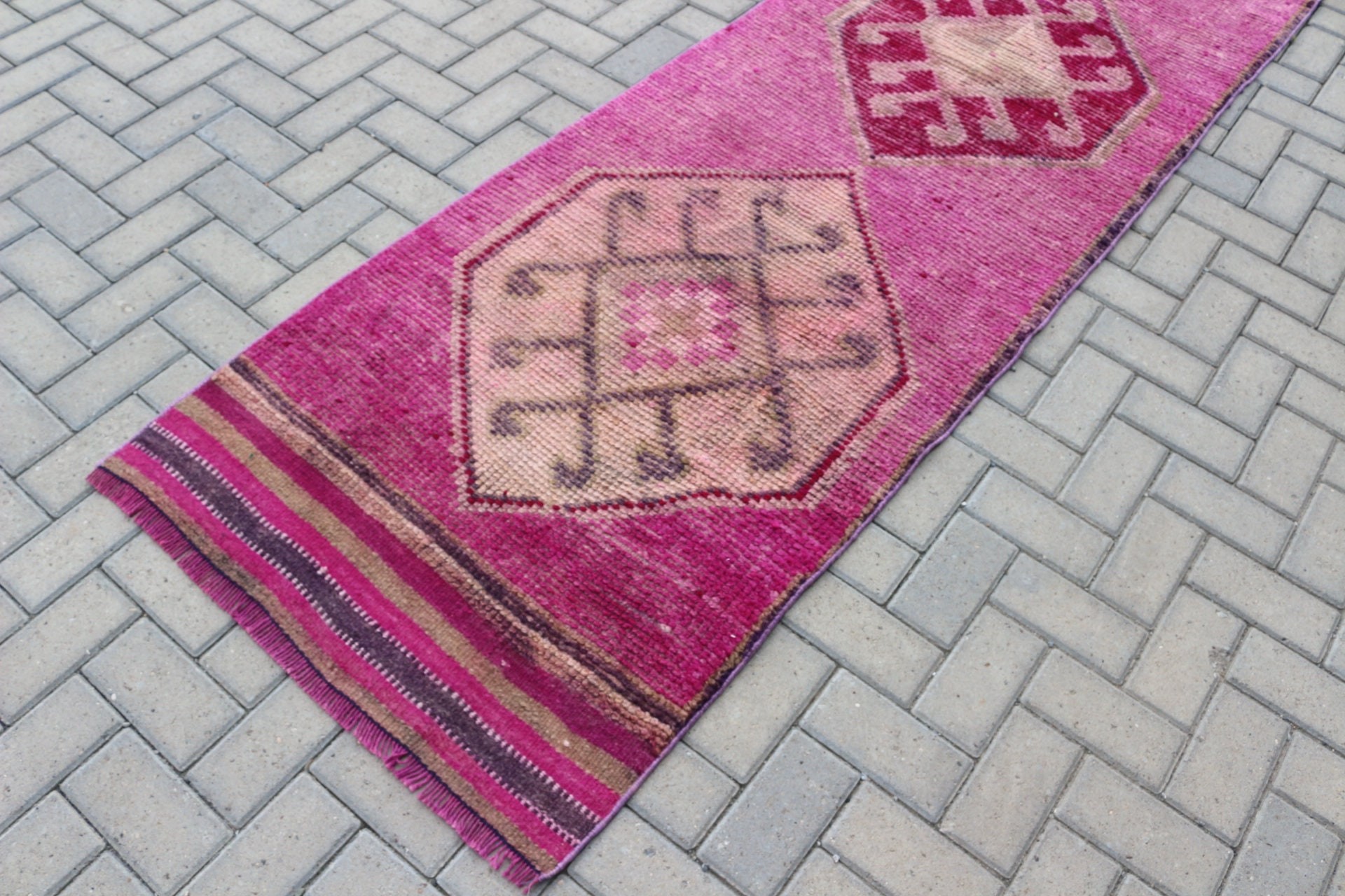 Merdiven Halısı, Yatak Odası Halıları, Pembe Yün Halı, 2.8x11 ft Runner Halıları, Vintage Halı, Runner Halıları, Türk Halısı, Oryantal Halı, Koridor Halıları