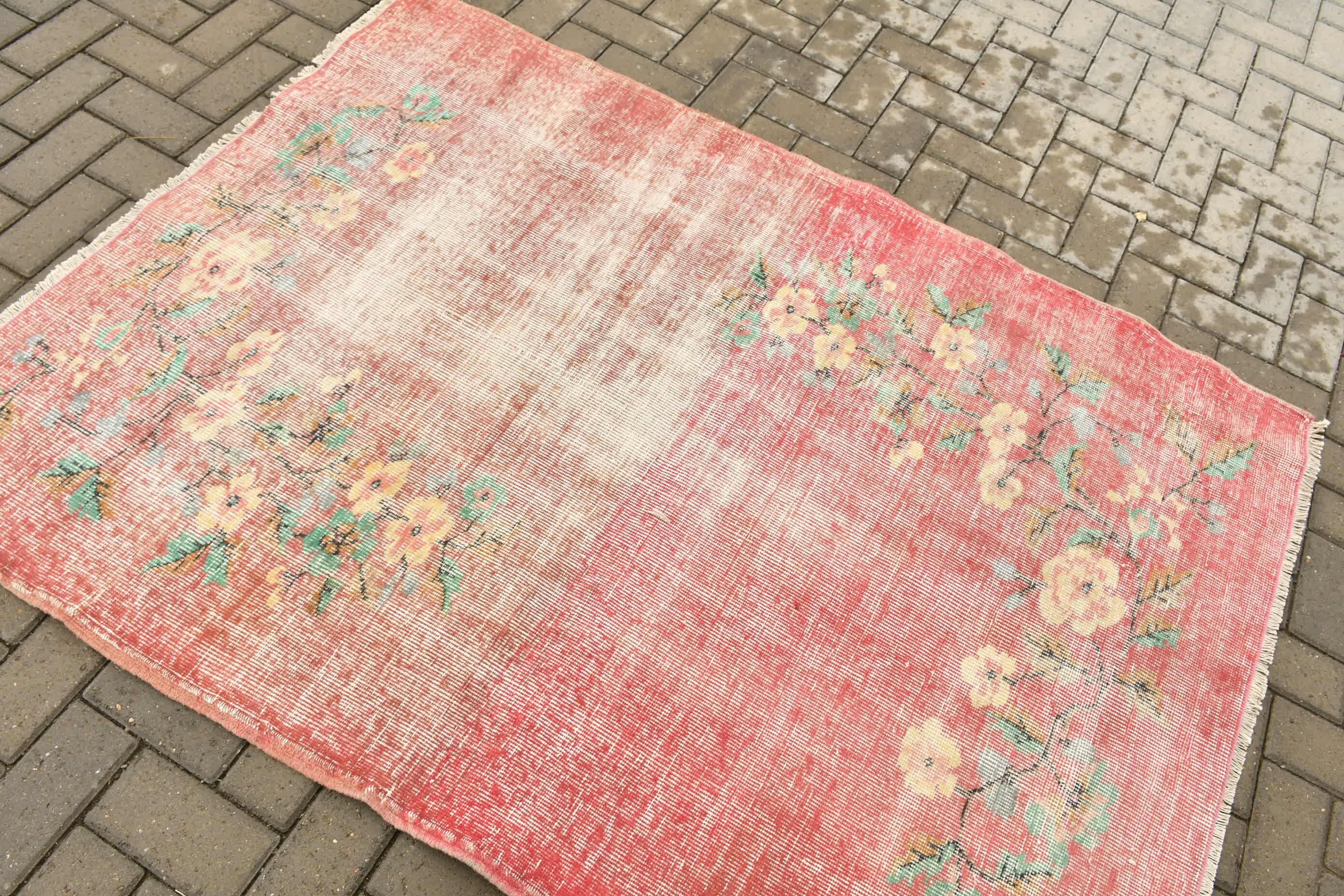 Oriental Rugs, Kitchen Rug, Pastel Rugs, 4.2x5.7 ft Accent Rug, Vintage Rug, Antique Rug, Nursery Rugs, Pink Bedroom Rug, Turkish Rugs