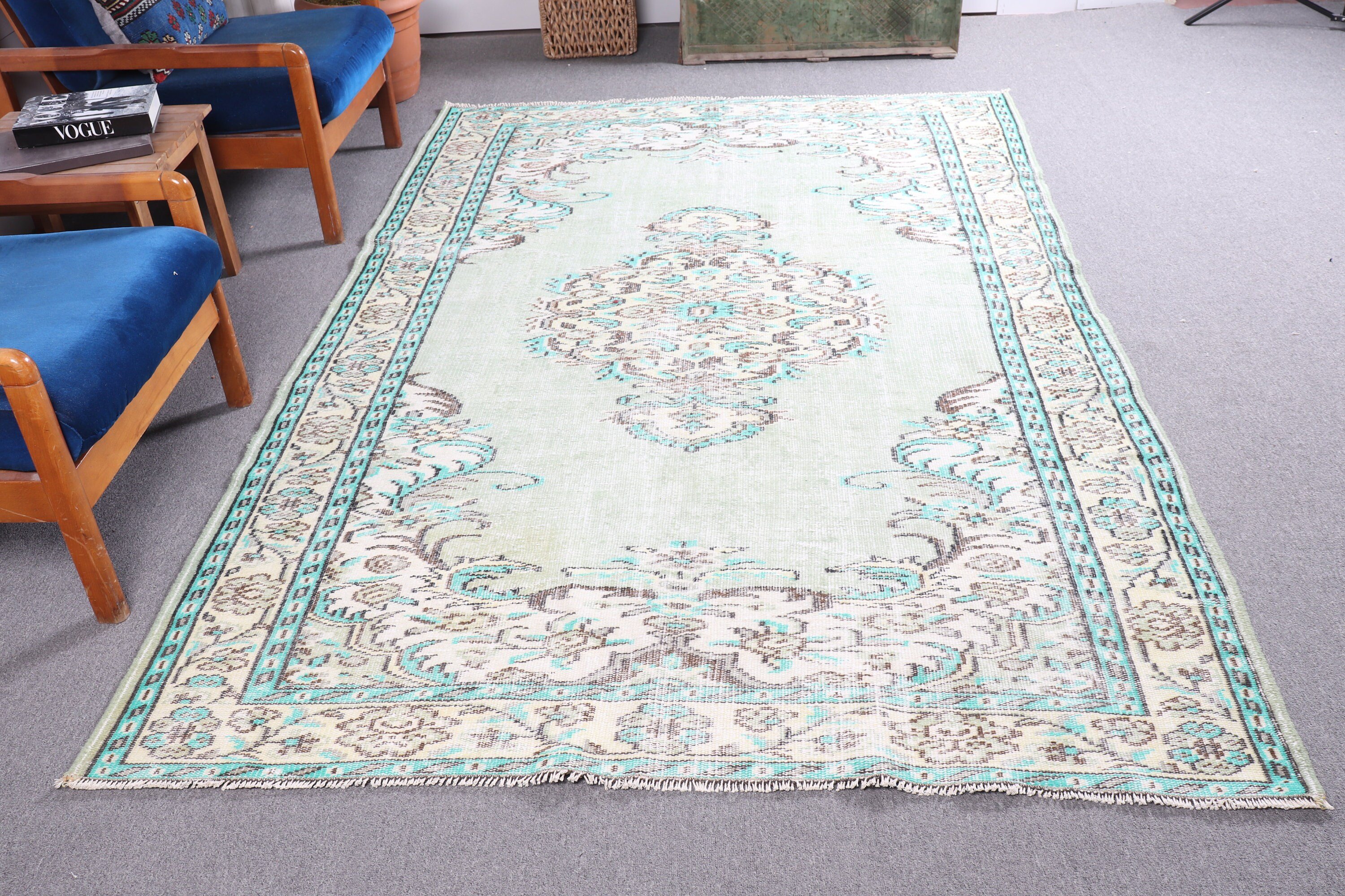 Living Room Rug, Dining Room Rug, Oushak Rugs, 5.6x8.7 ft Large Rug, Home Decor Rug, Vintage Rug, Turkish Rug, Green Home Decor Rug